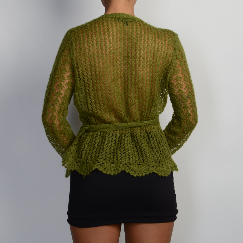 GREEN KNIT WRAP TOP