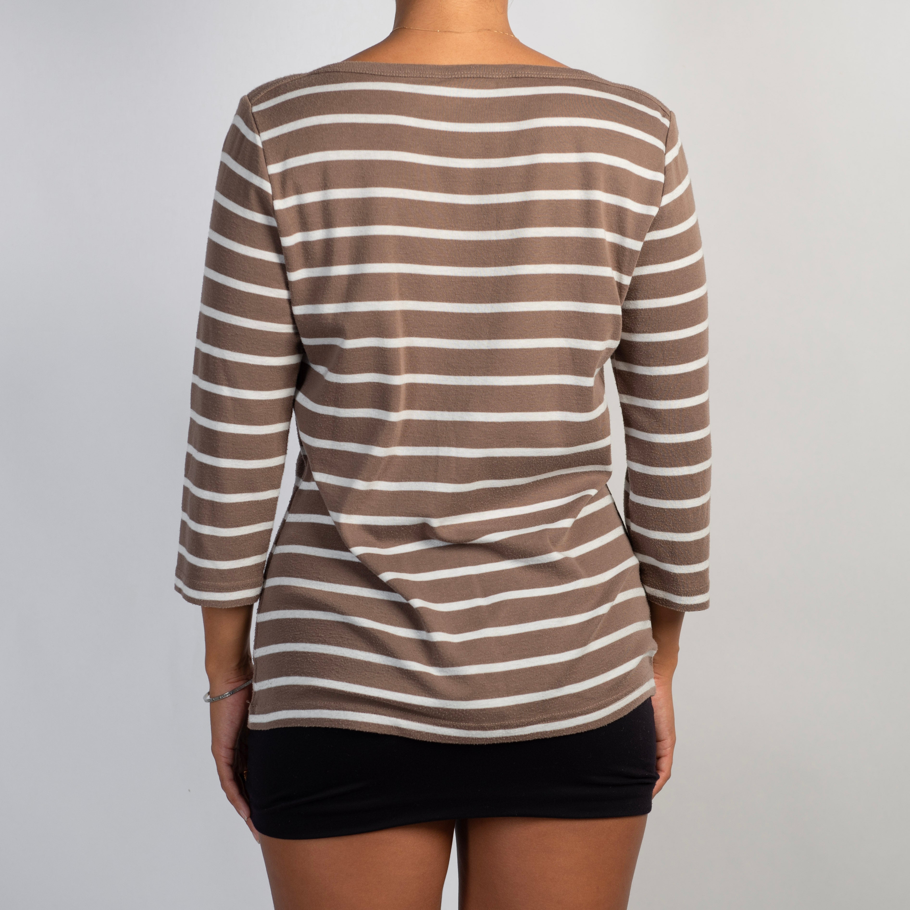 BROWN STRIPE 3/4 SLEEVE TOP