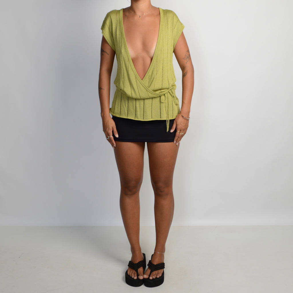 GREEN KNIT CROCHET TOP