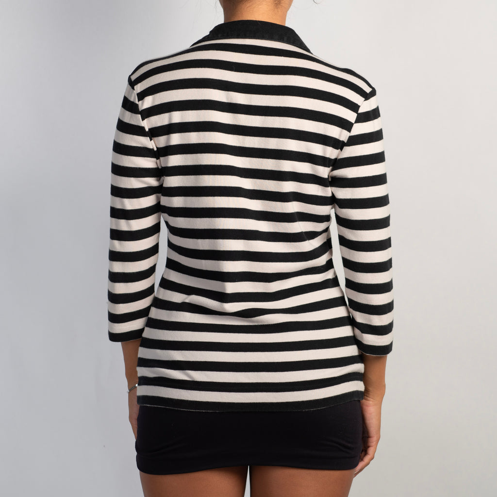 STRIPE 3/4 SLEEVE POLO TOP