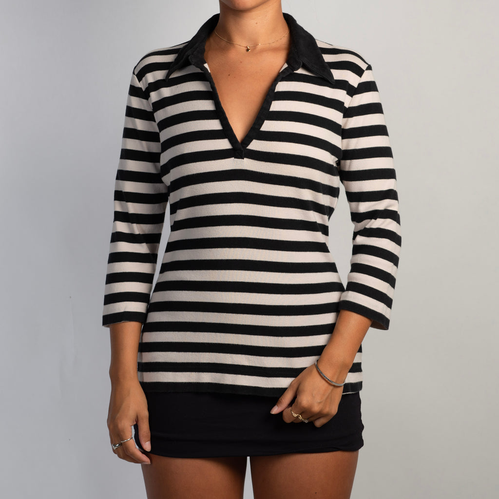 STRIPE 3/4 SLEEVE POLO TOP