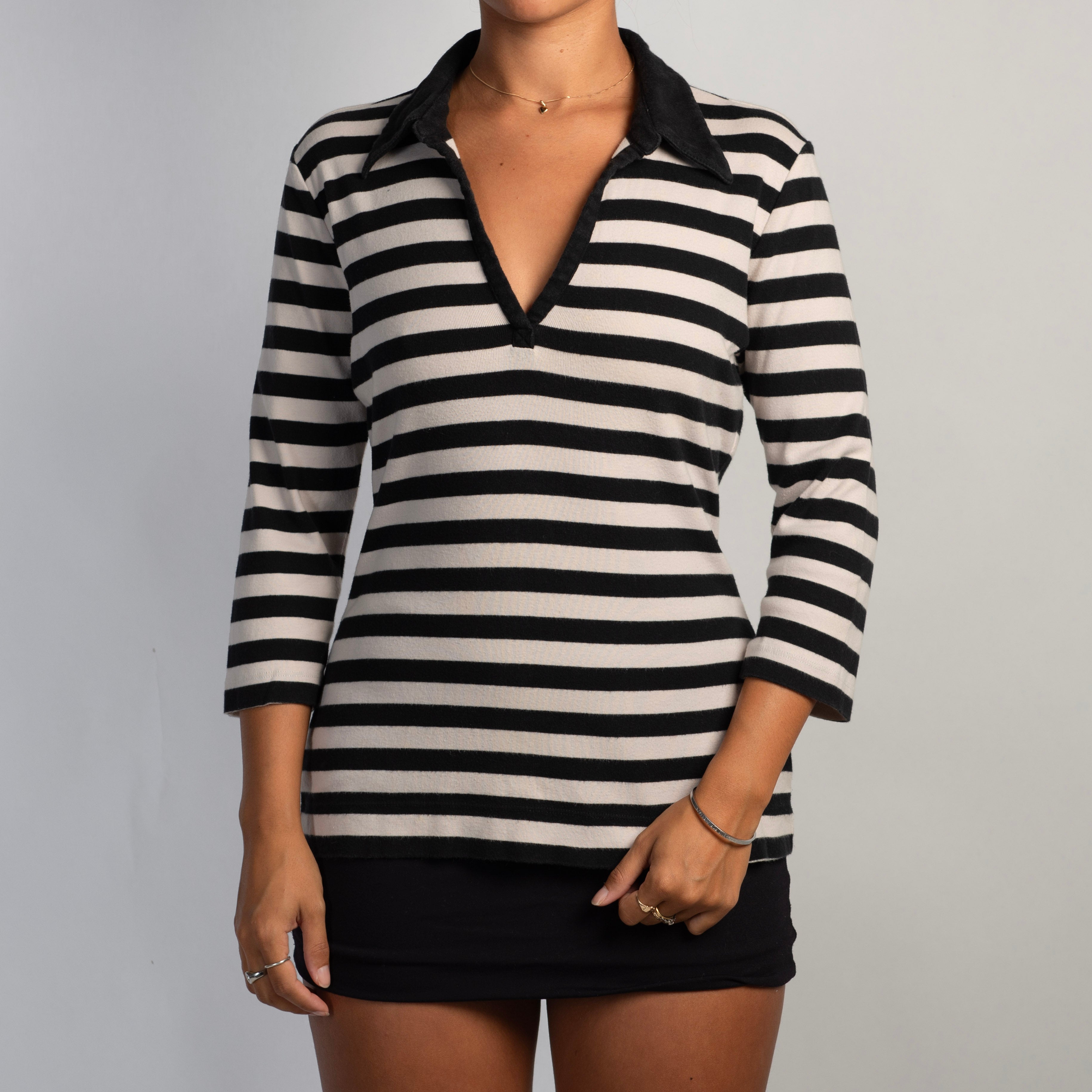 STRIPE 3/4 SLEEVE POLO TOP
