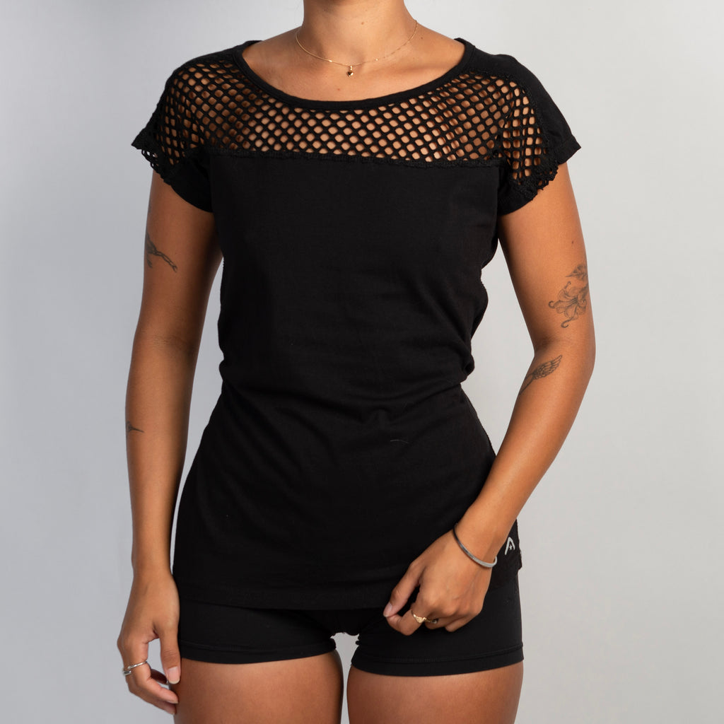 BLACK MESH COTTON TEE