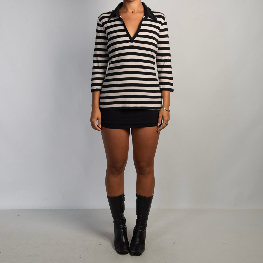 STRIPE 3/4 SLEEVE POLO TOP