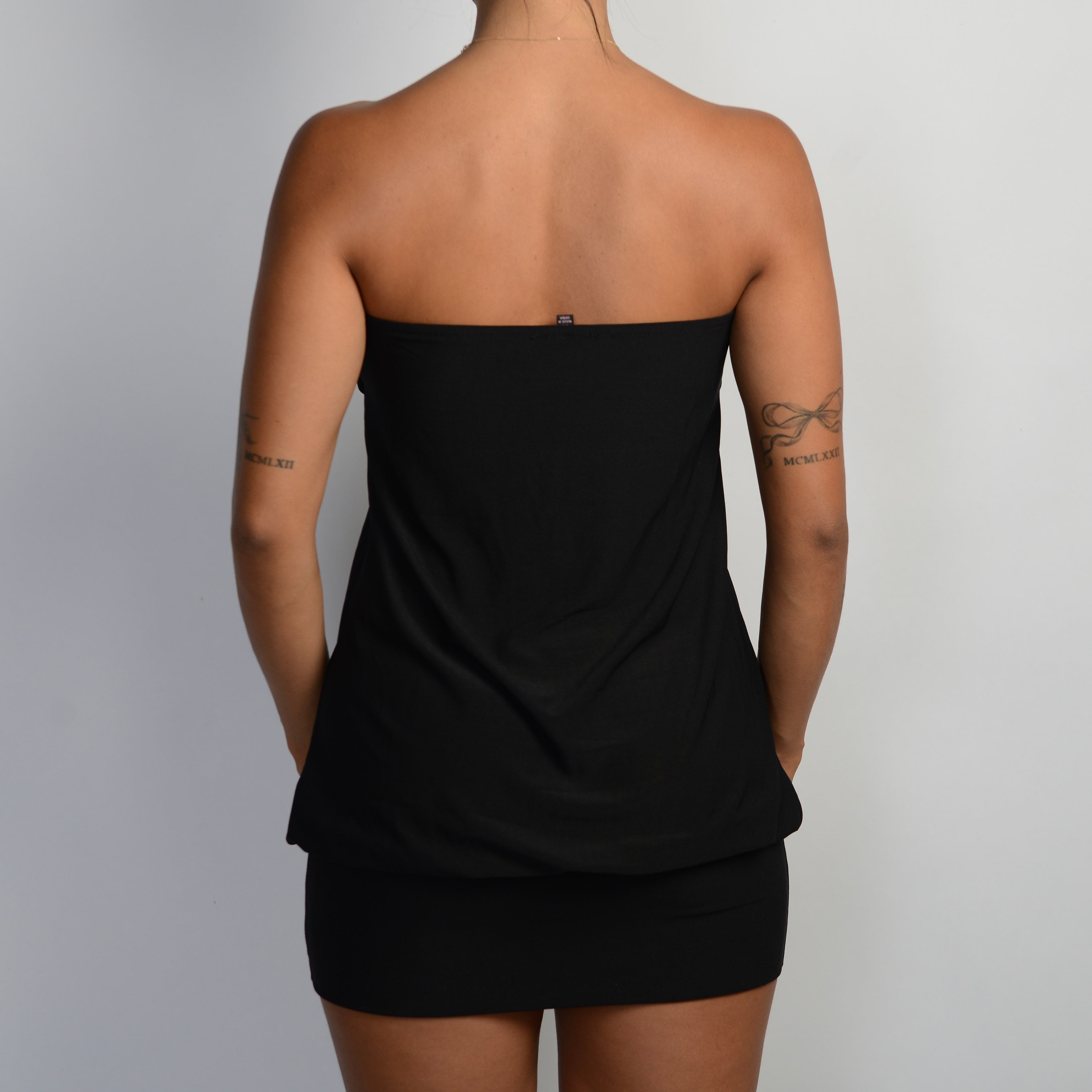 BLACK STRAPLESS MINI DRESS