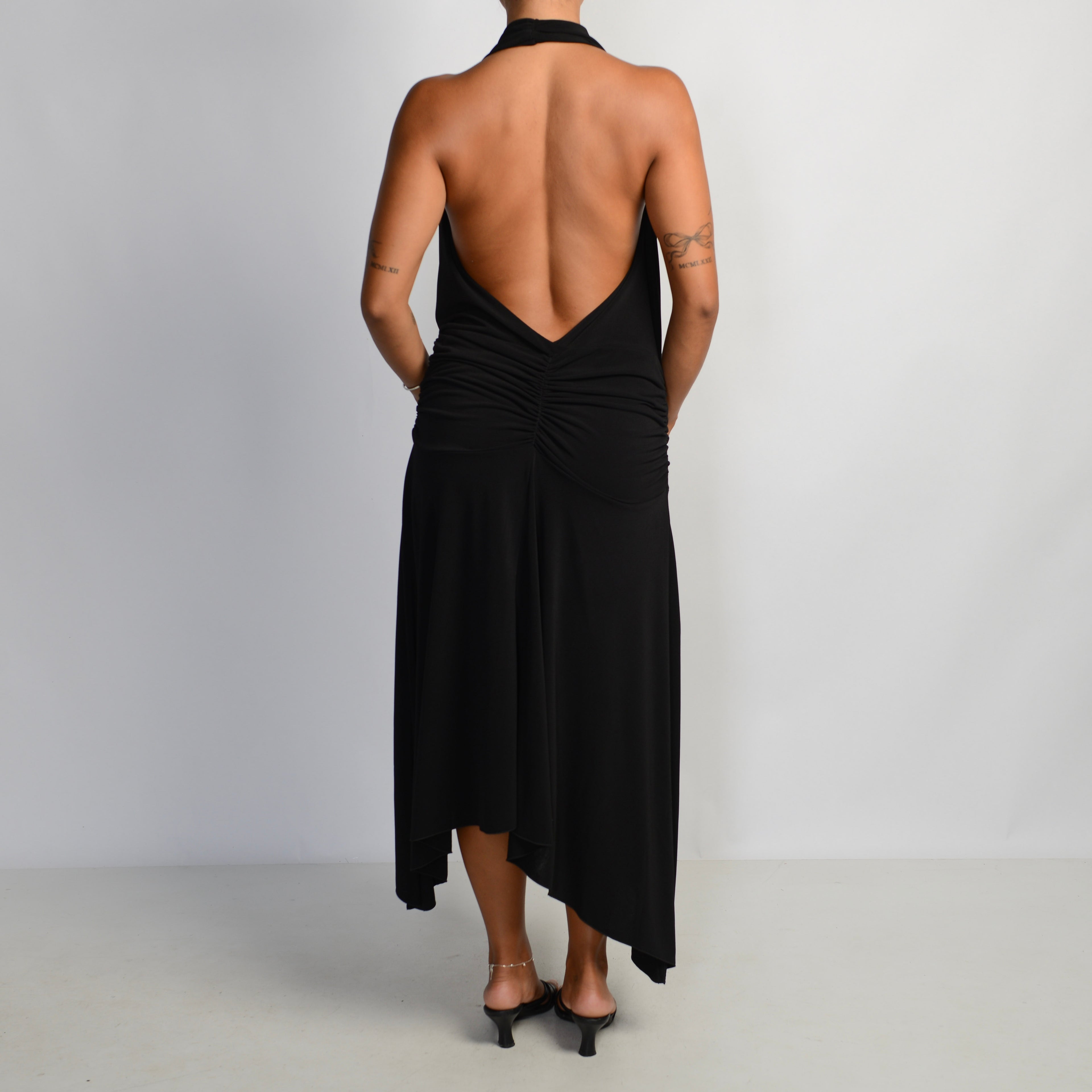 BLACK COWL NECK MIDI DRESS