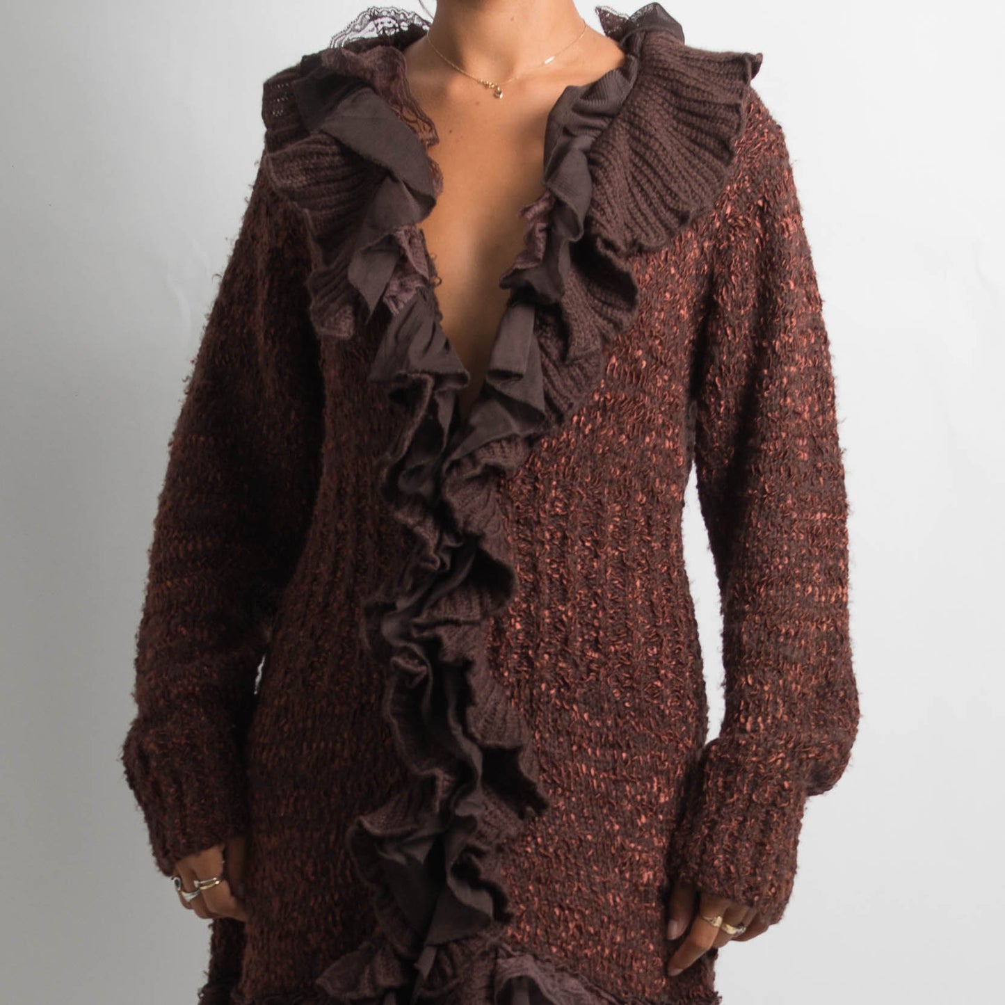 BROWN SHAGGY LONGLINE CARDIGAN