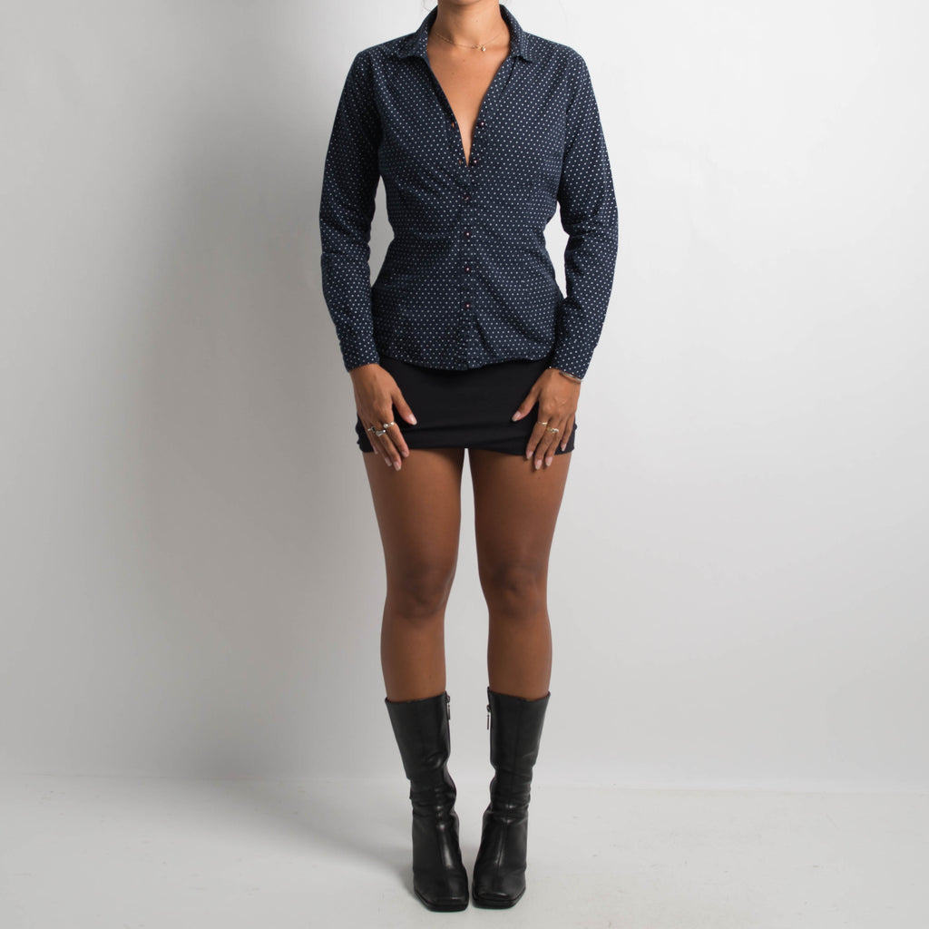 NAVY POLKA DOT BLOUSE