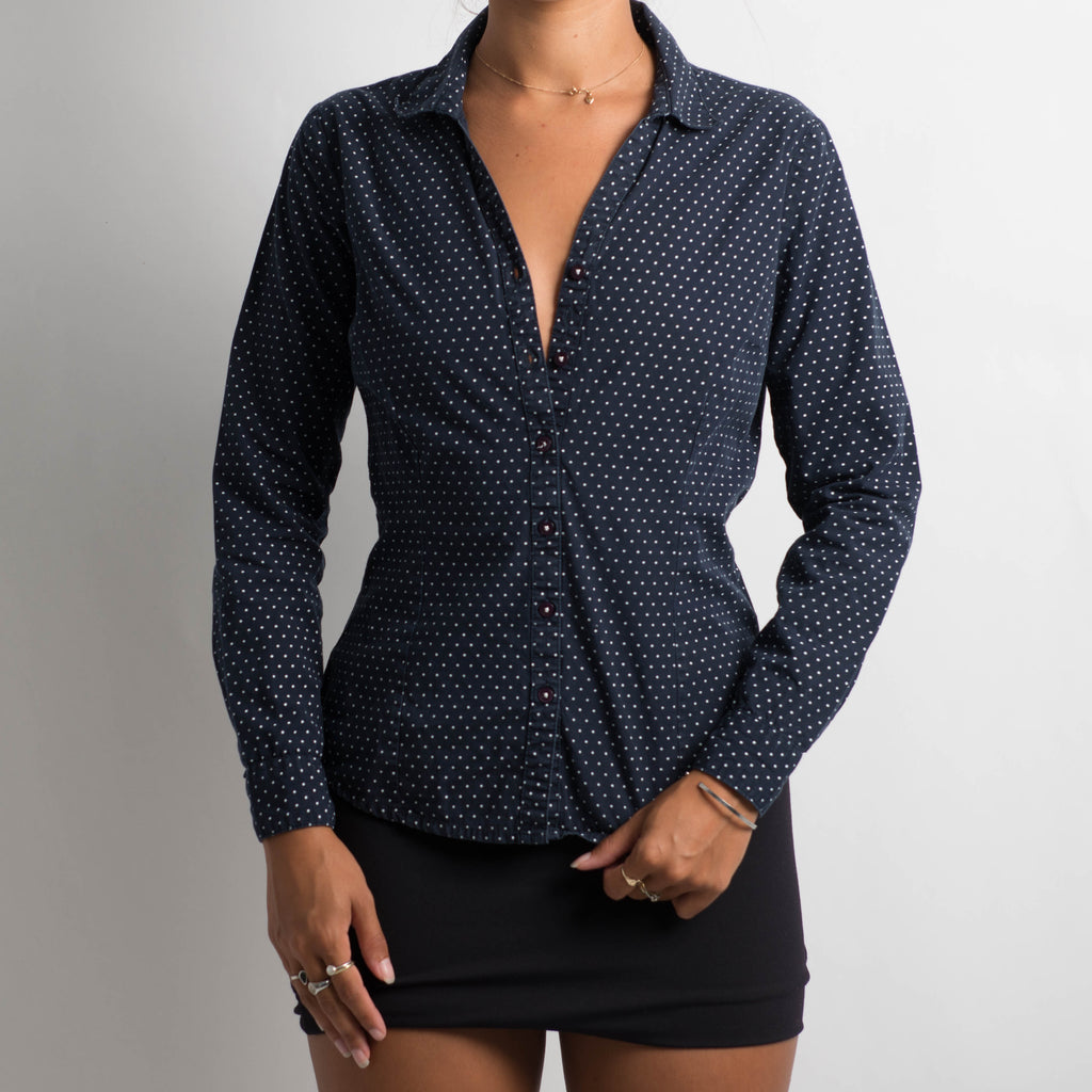NAVY POLKA DOT BLOUSE