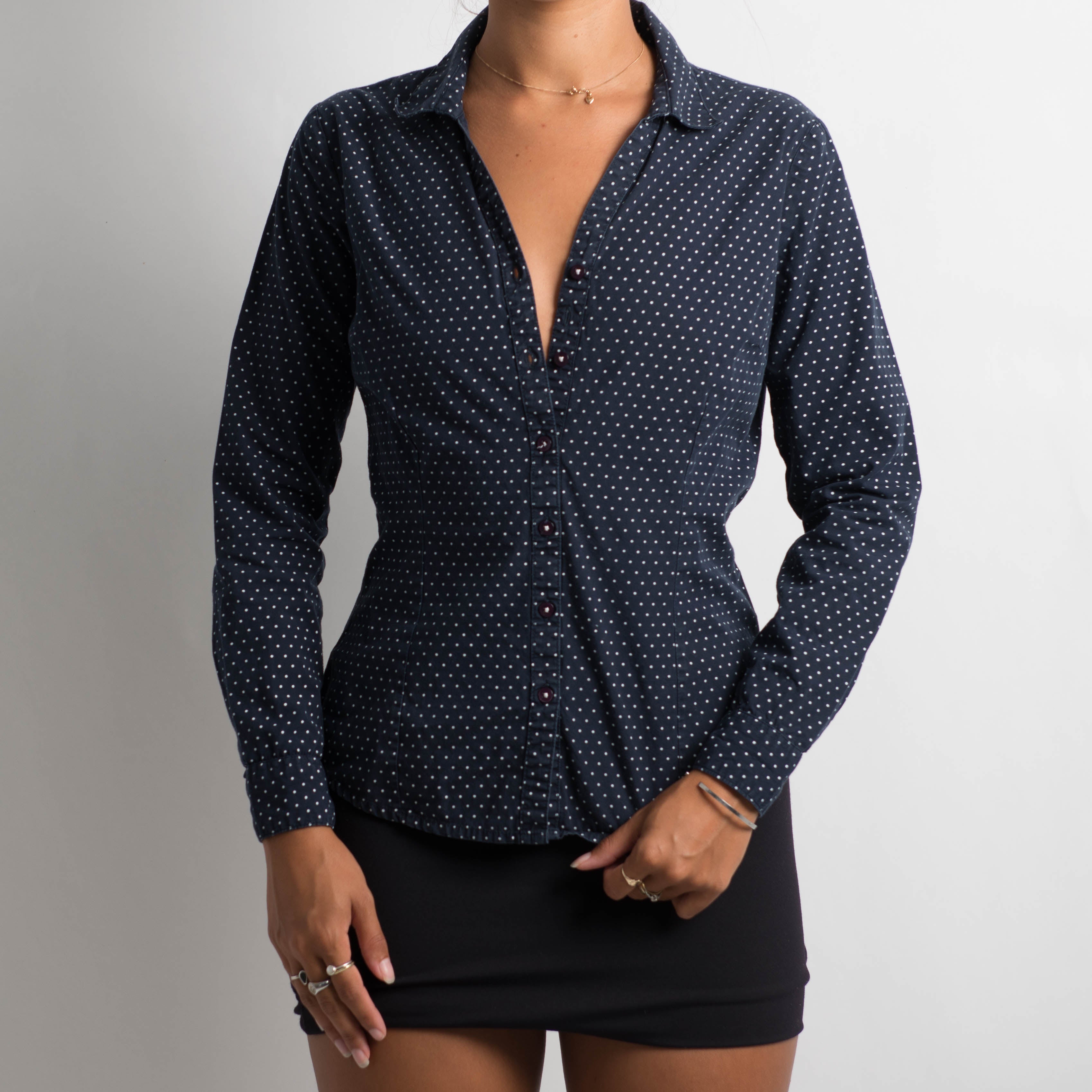 NAVY POLKA DOT BLOUSE