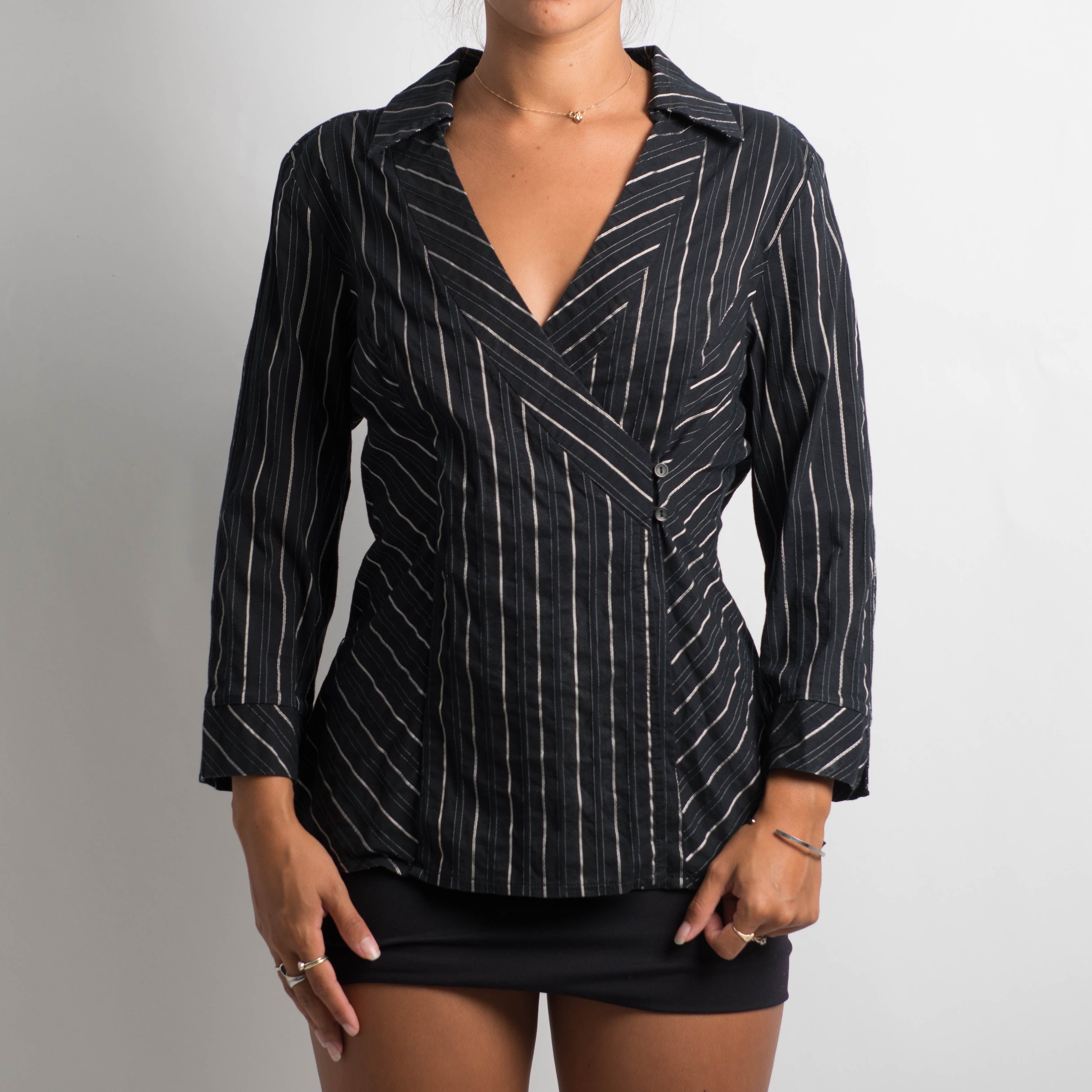BLACK PINSTRIPE BLOUSE