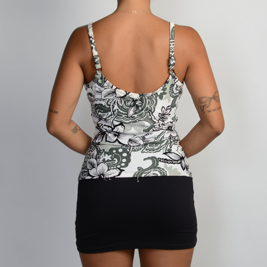 KHAKI FLORAL TANKINI TOP