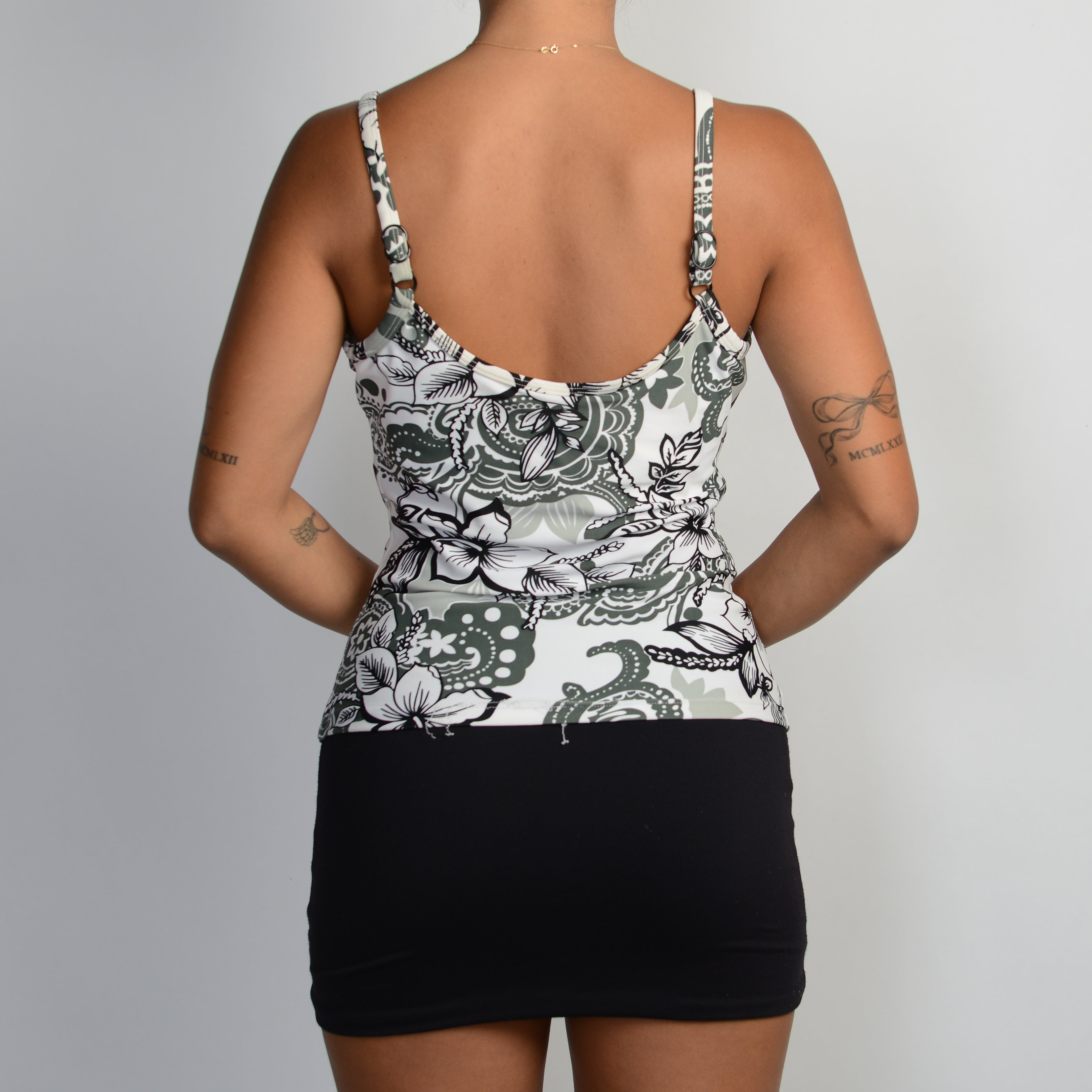 KHAKI FLORAL TANKINI TOP