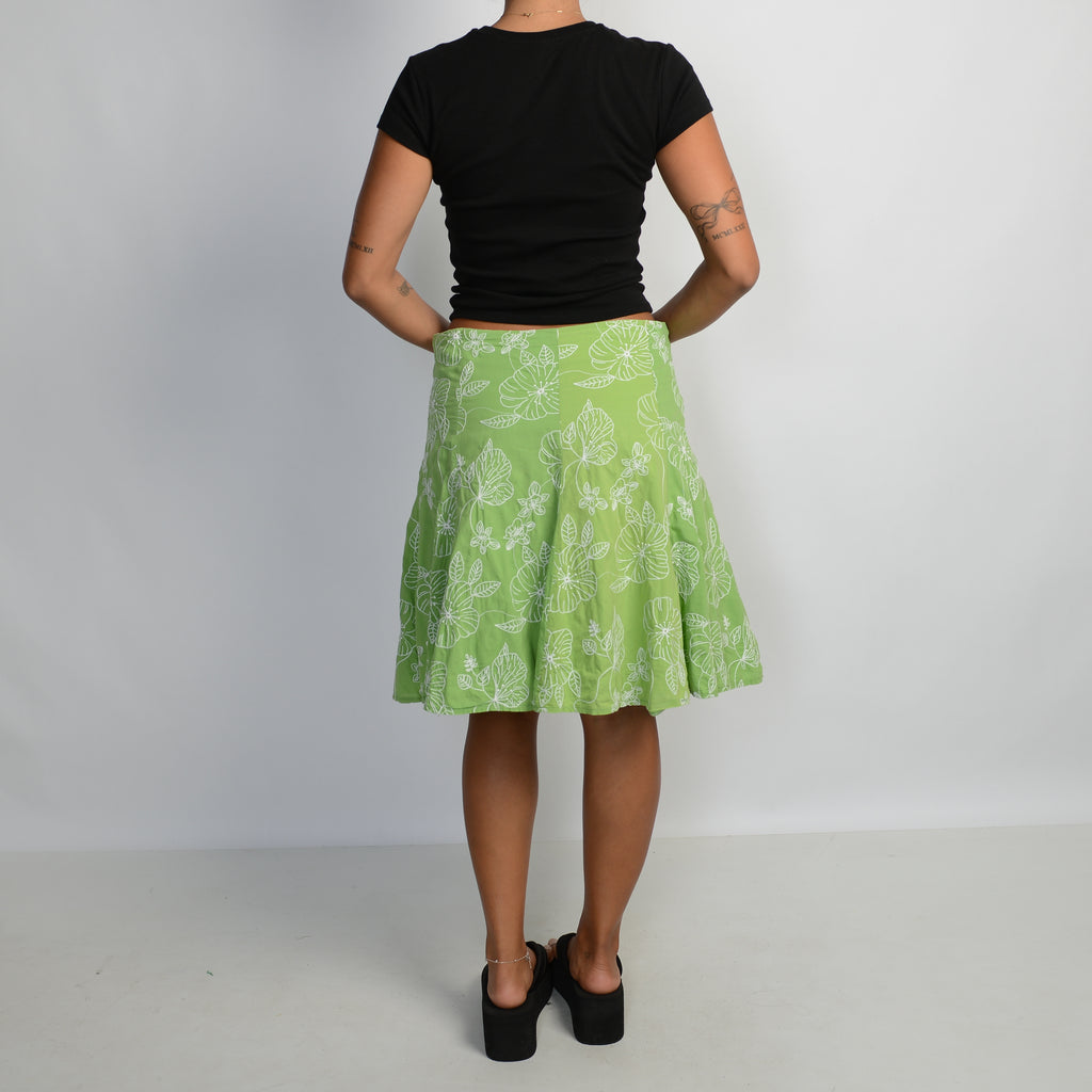 GREEN EMBROIDERED MIDI SKIRT