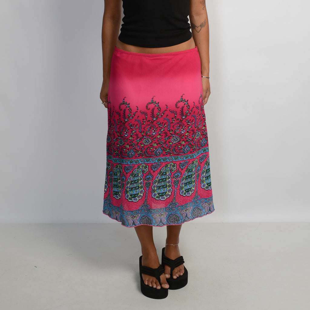 PINK PAISLEY MIDI SKIRT