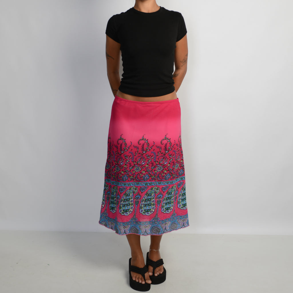 PINK PAISLEY MIDI SKIRT