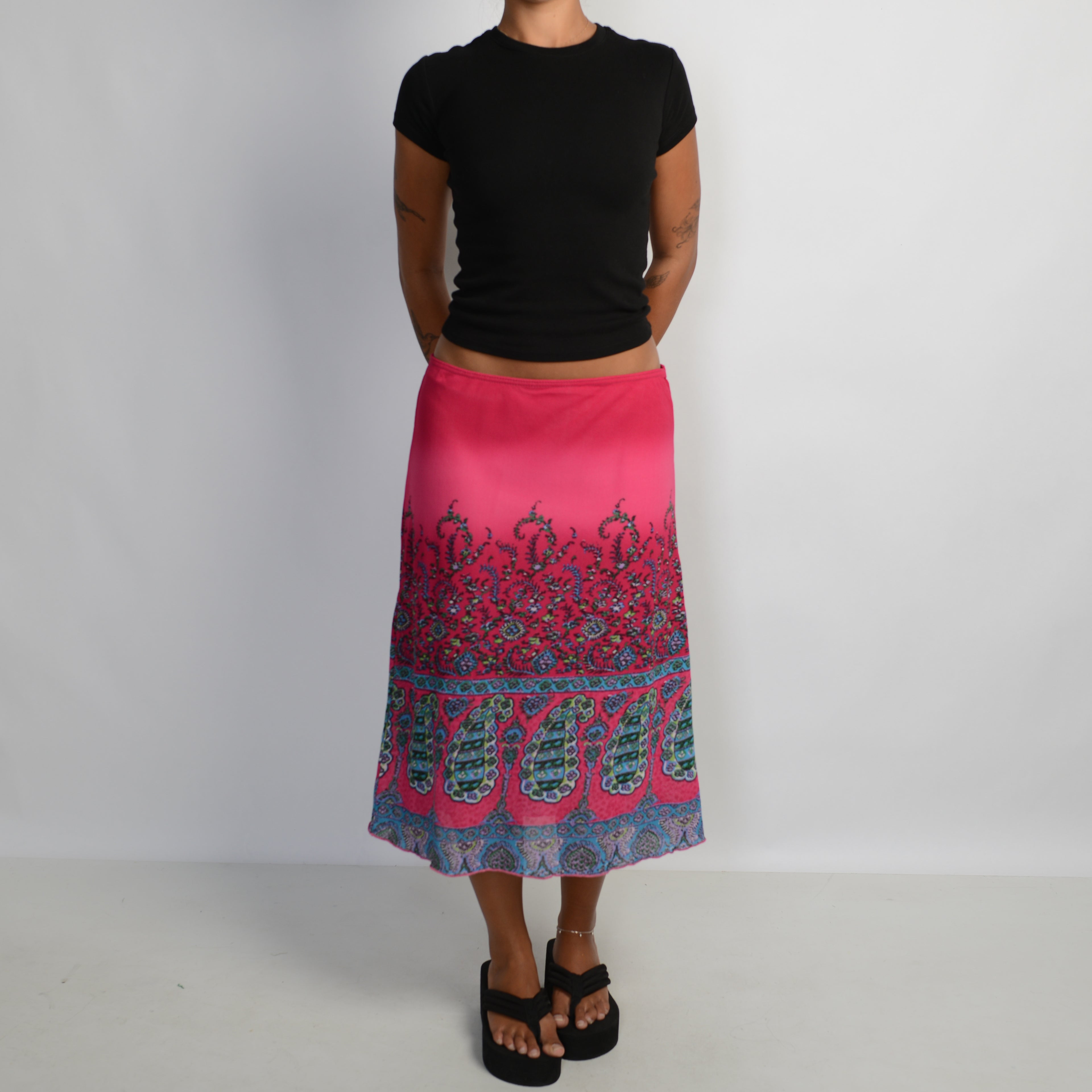 PINK PAISLEY MIDI SKIRT