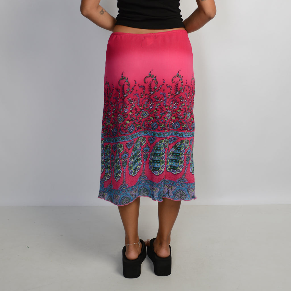 PINK PAISLEY MIDI SKIRT