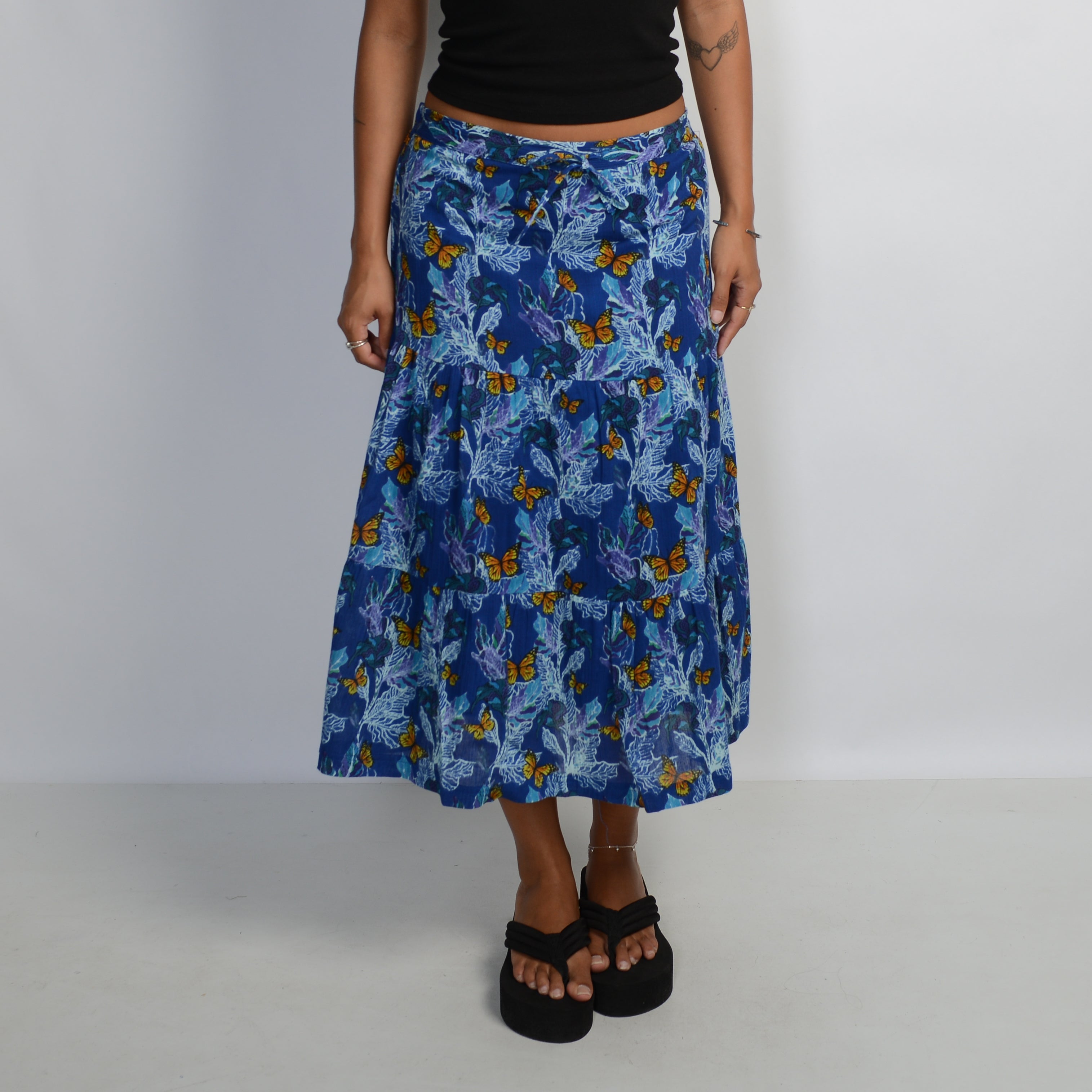 BLUE BUTTERFLY MIDI SKIRT