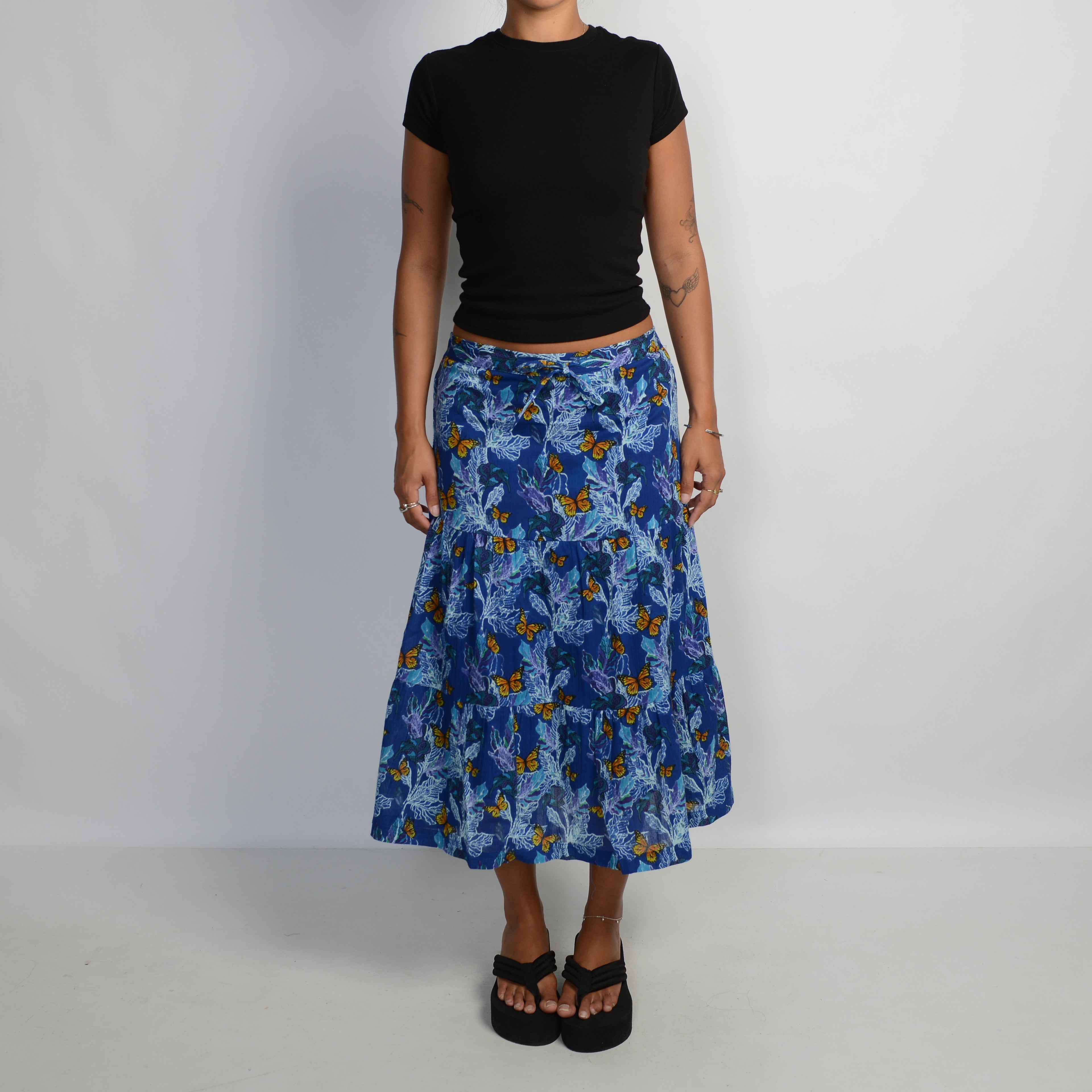 BLUE BUTTERFLY MIDI SKIRT