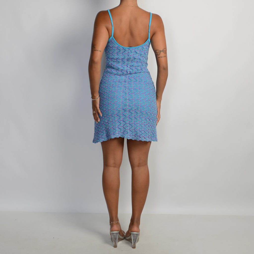 BLUE CROCHET MINI DRESS