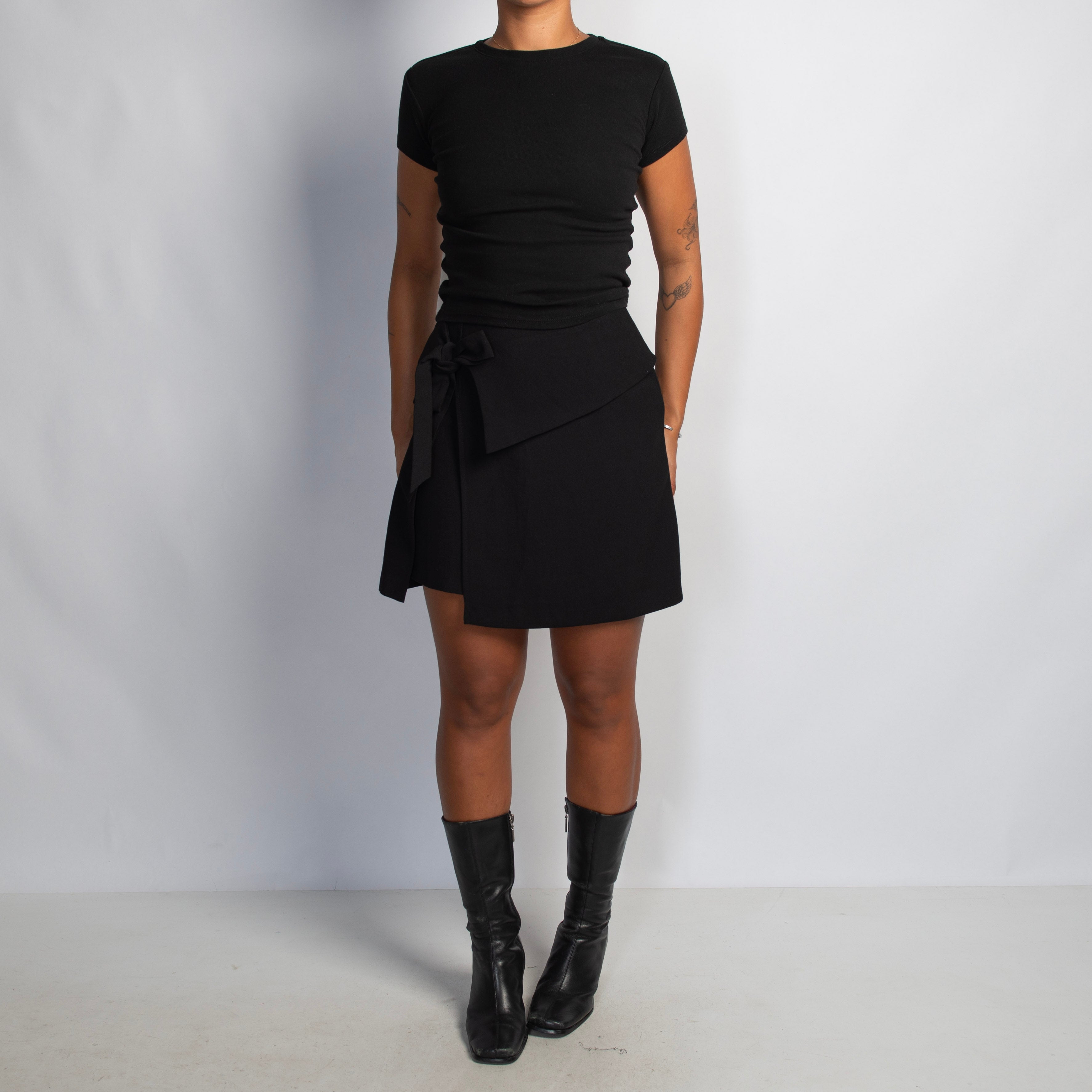 BLACK FAUX WRAP SKIRT