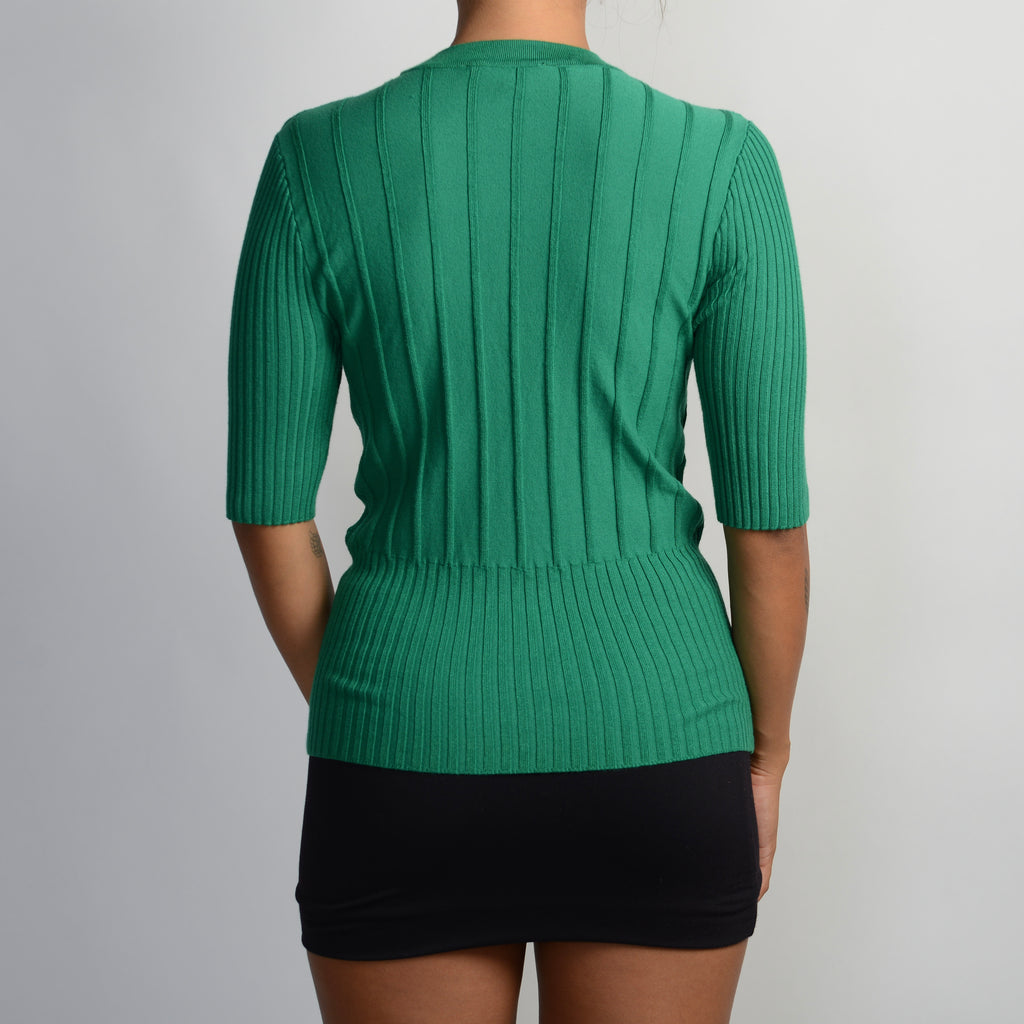 GREEN RIB 1/2 SLEEVE TOP