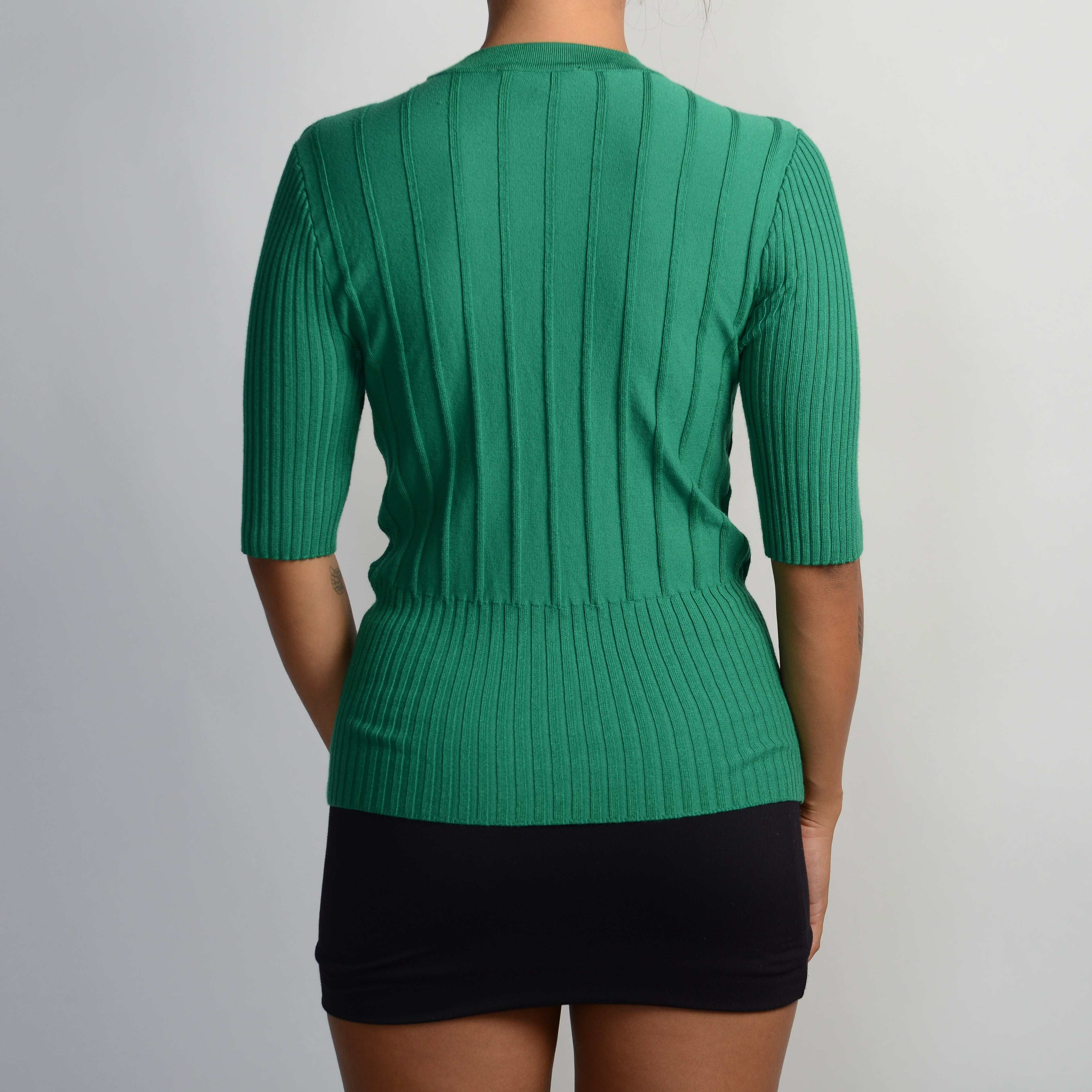 GREEN RIB 1/2 SLEEVE TOP