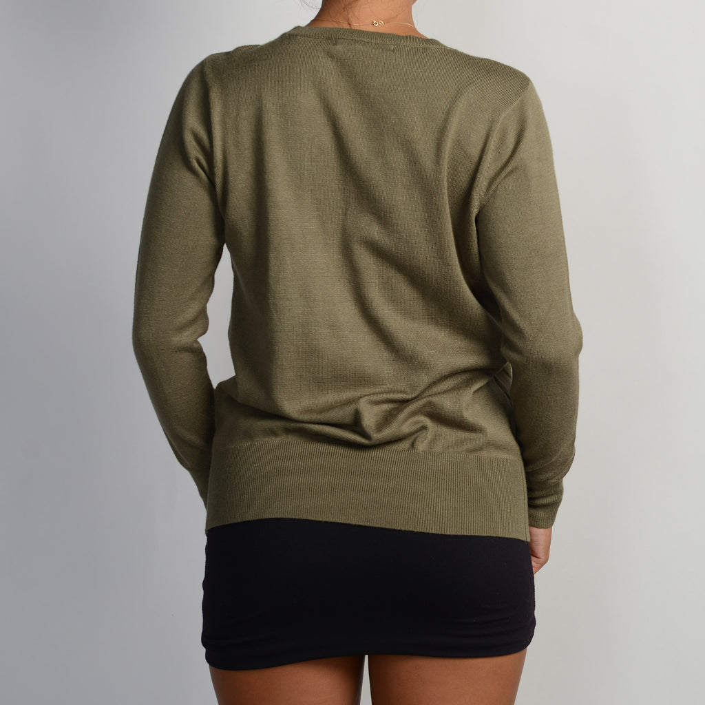 KHAKI KNIT LONG SLEEVE TOP
