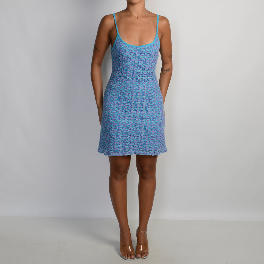 BLUE CROCHET MINI DRESS