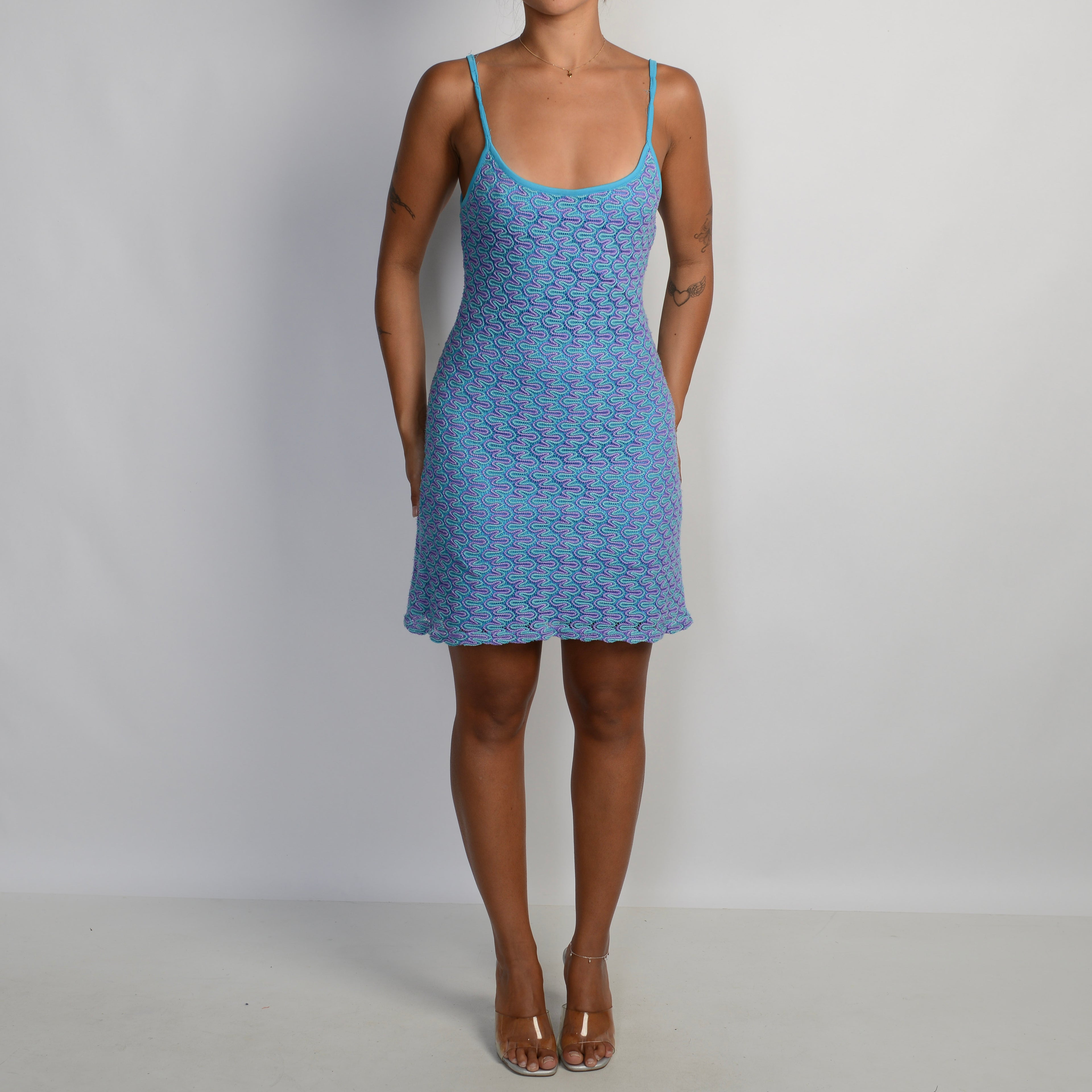 BLUE CROCHET MINI DRESS