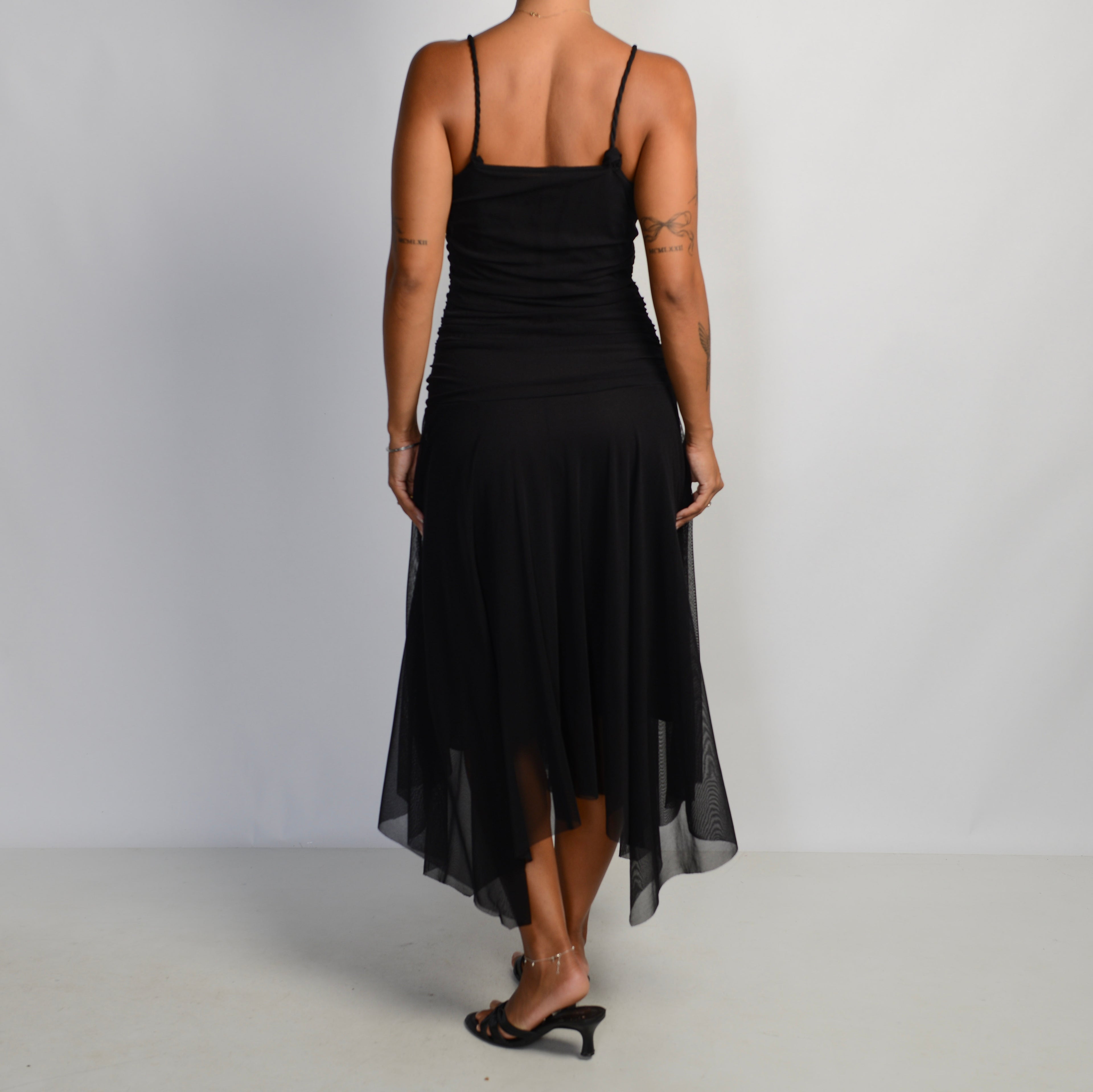 BLACK MESH MIDI DRESS