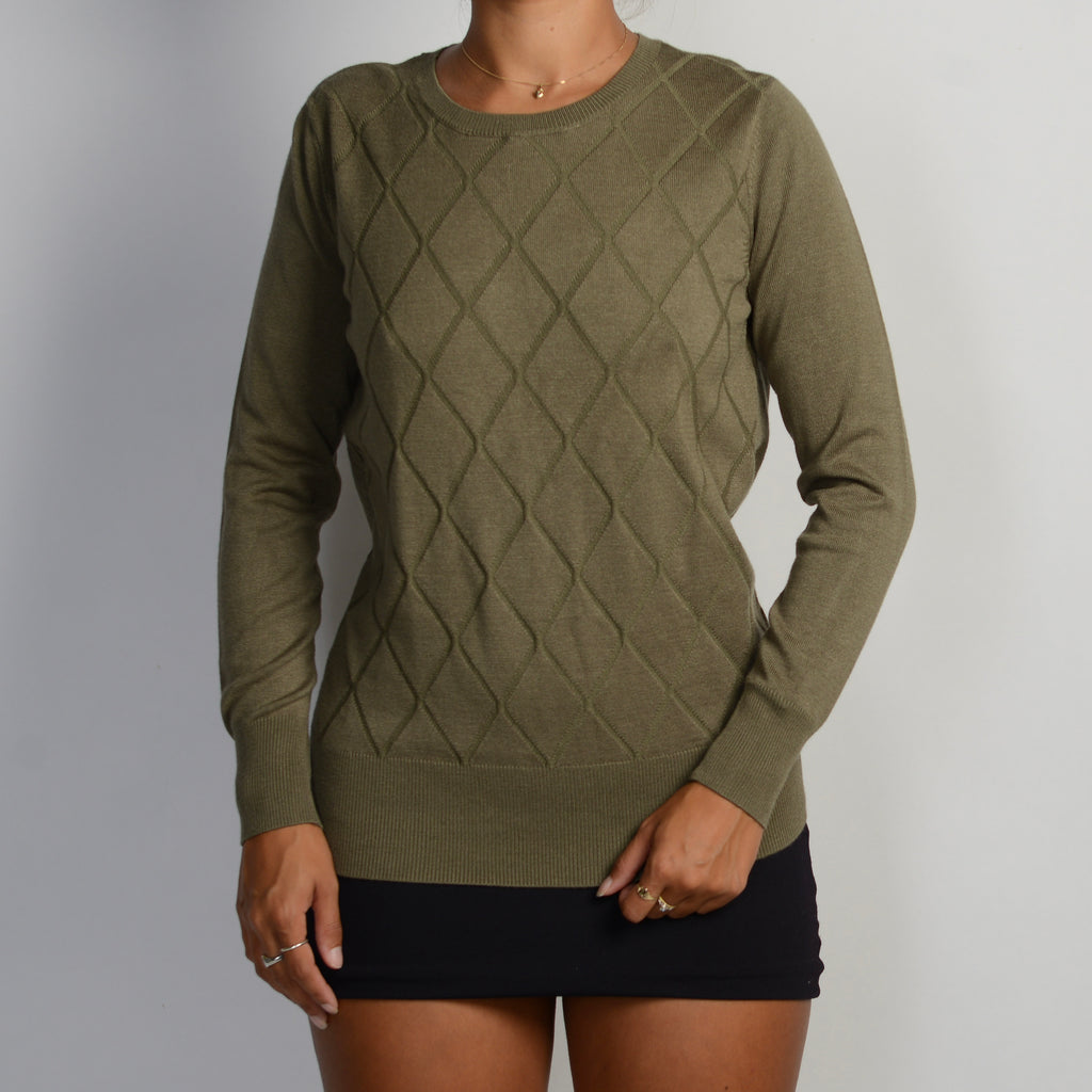 KHAKI KNIT LONG SLEEVE TOP