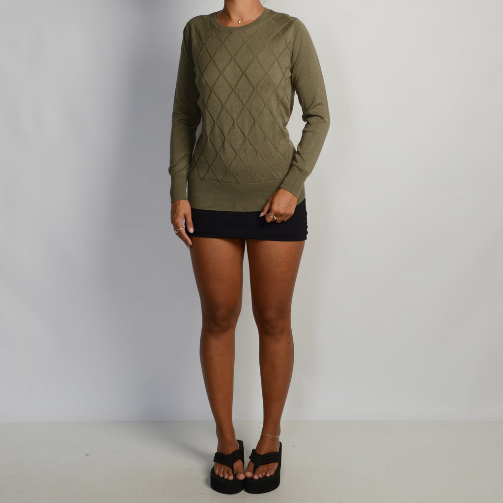KHAKI KNIT LONG SLEEVE TOP