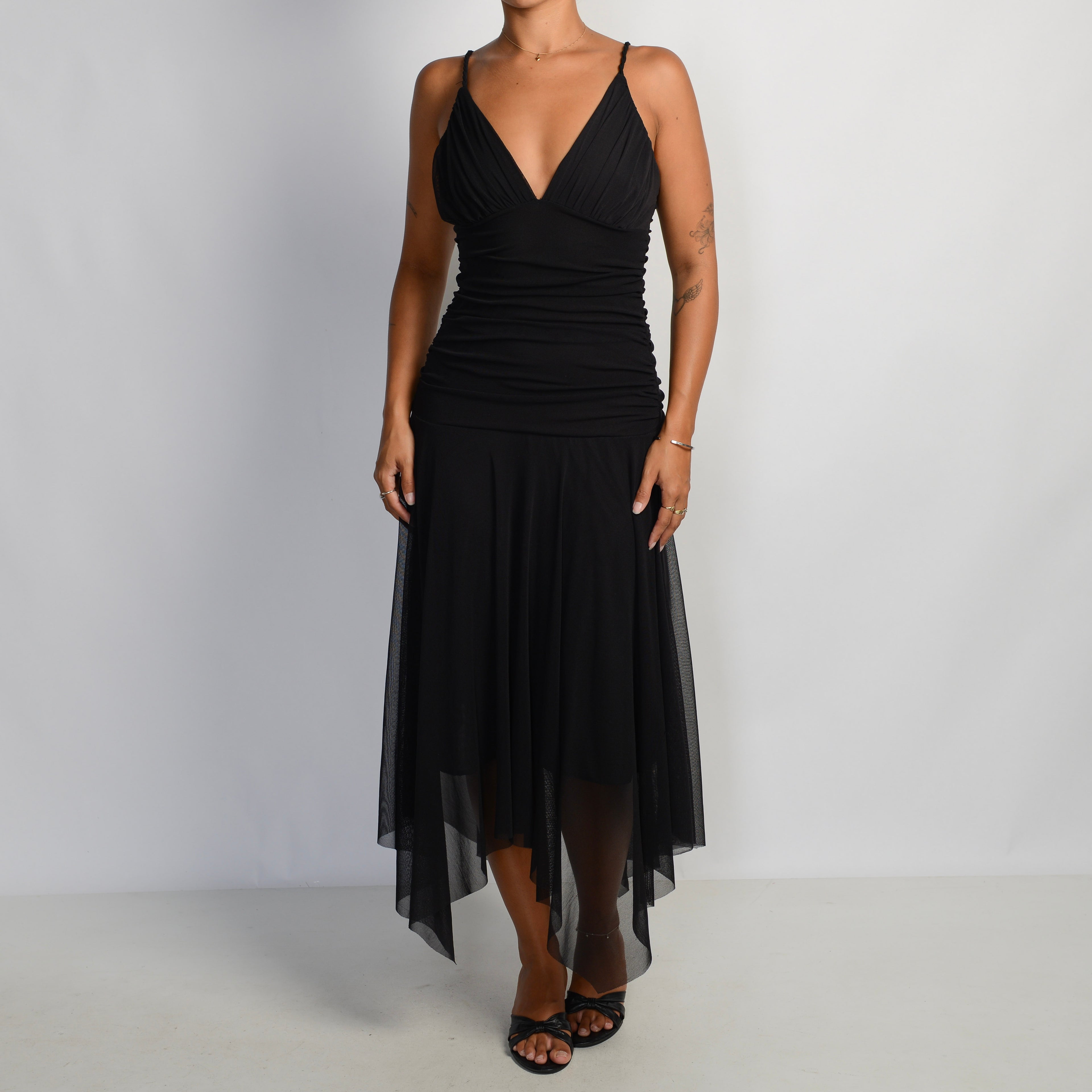 BLACK MESH MIDI DRESS