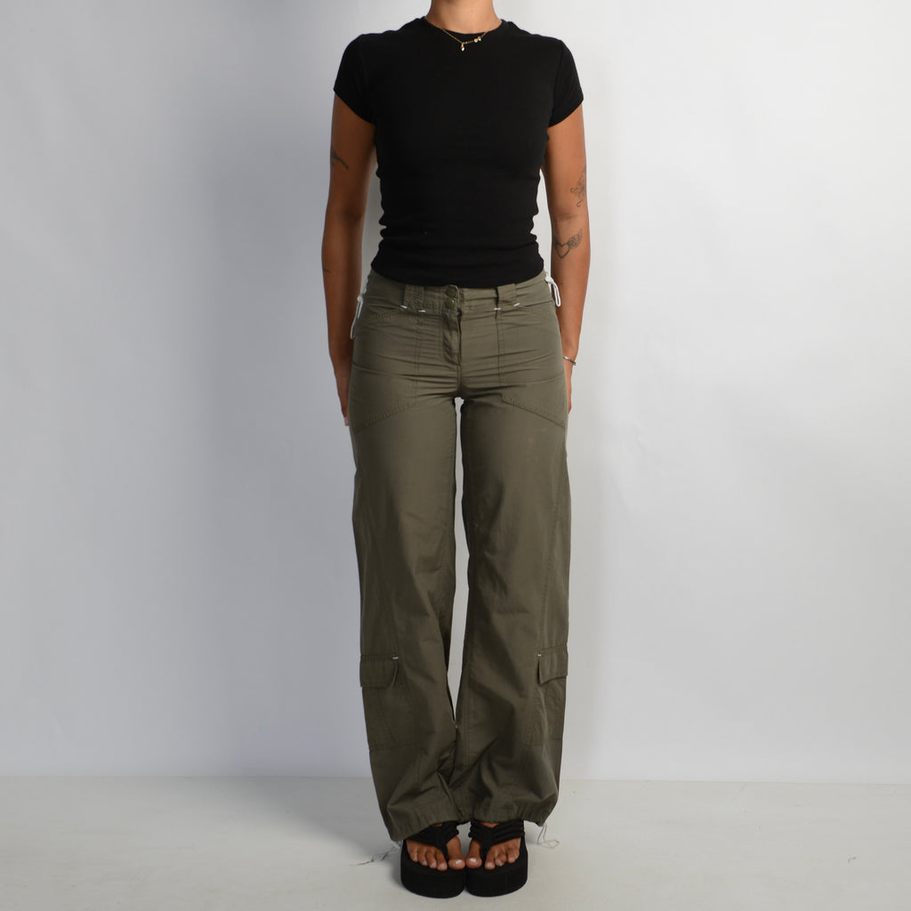 KHAKI WIDE LEG CARGO PANTS