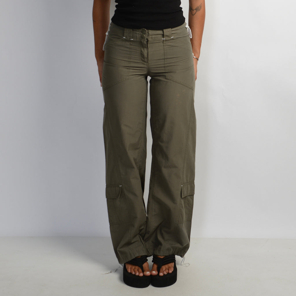 KHAKI WIDE LEG CARGO PANTS