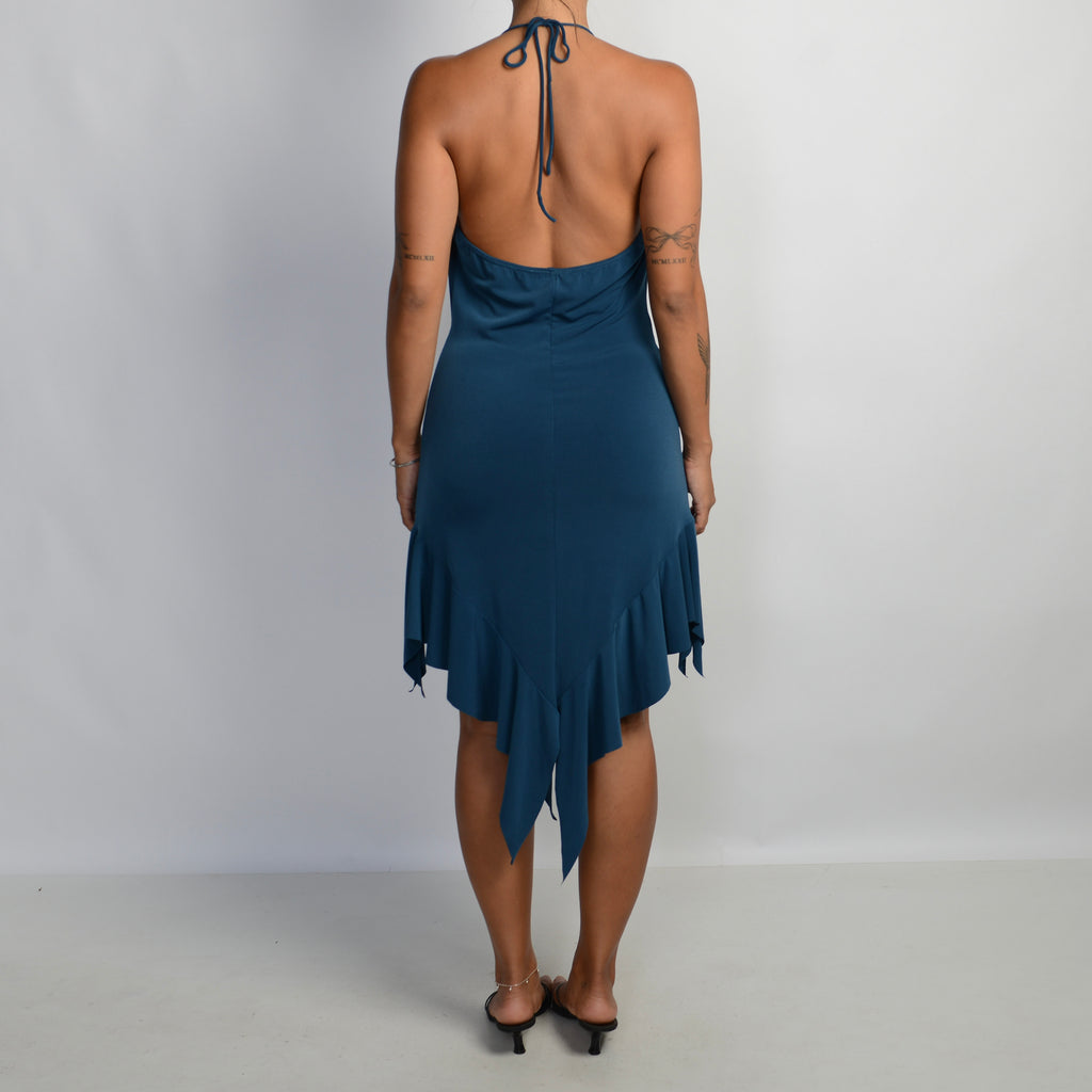 TEAL COWL NECK MIDI DRESS