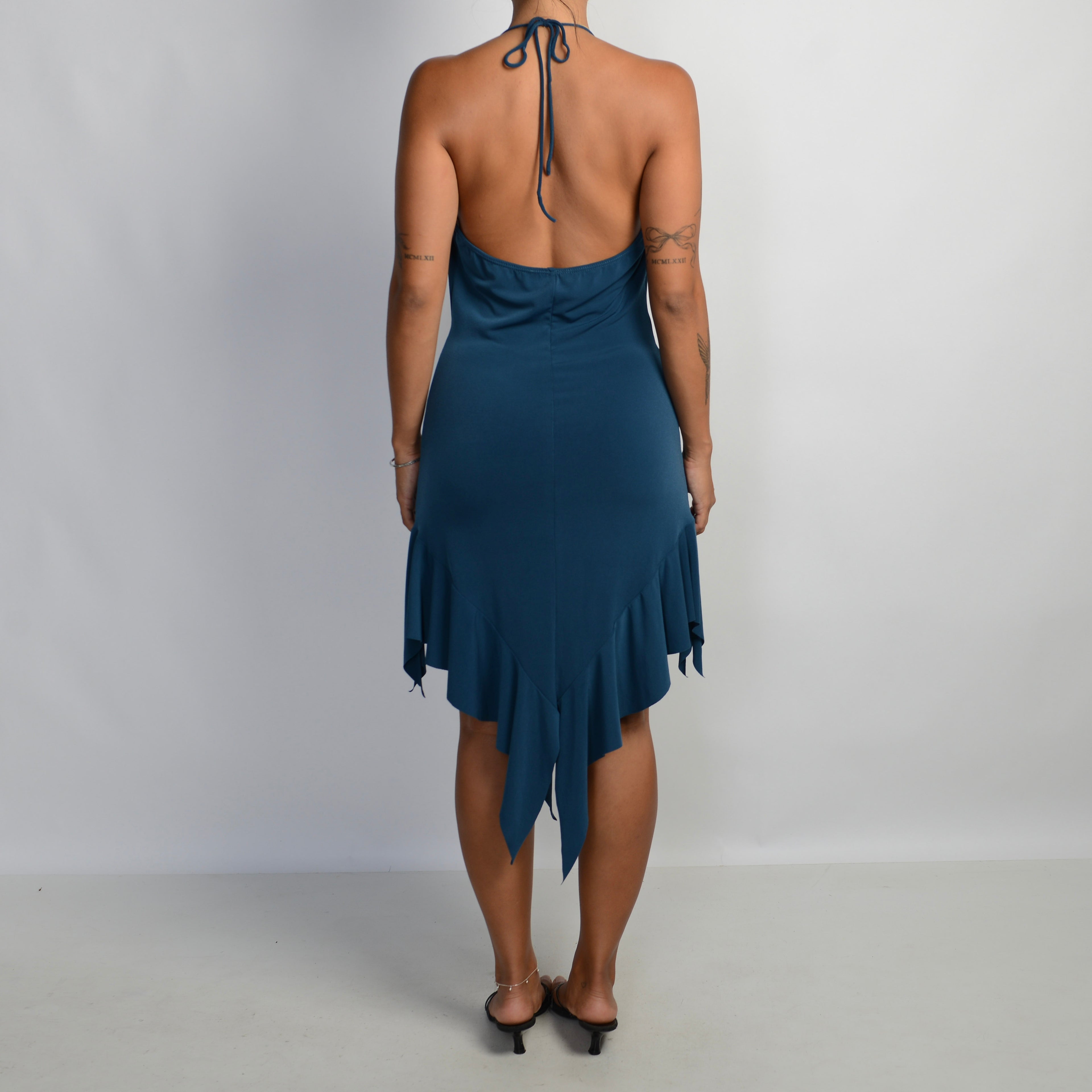 TEAL COWL NECK MIDI DRESS