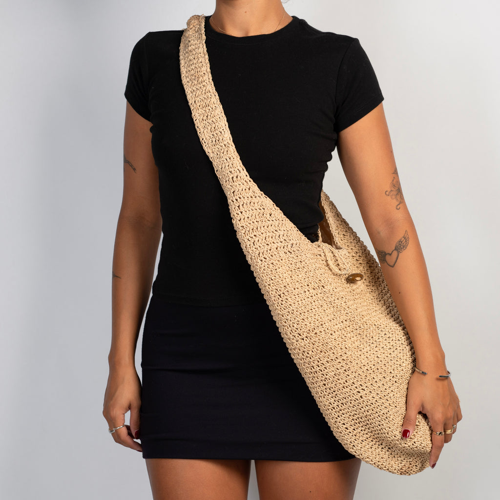 TAN CROCHET CROSSBODY BAG