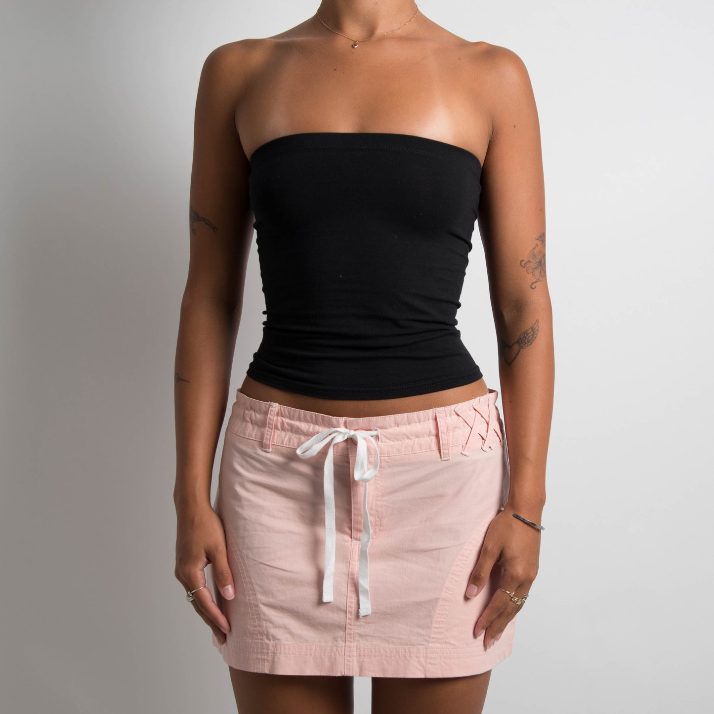 PINK DRAWSTRING MINI SKIRT