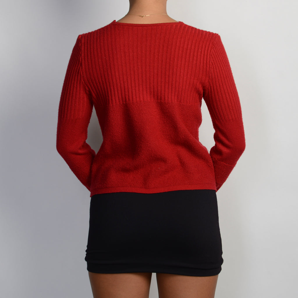 RED KNIT CARDIGAN