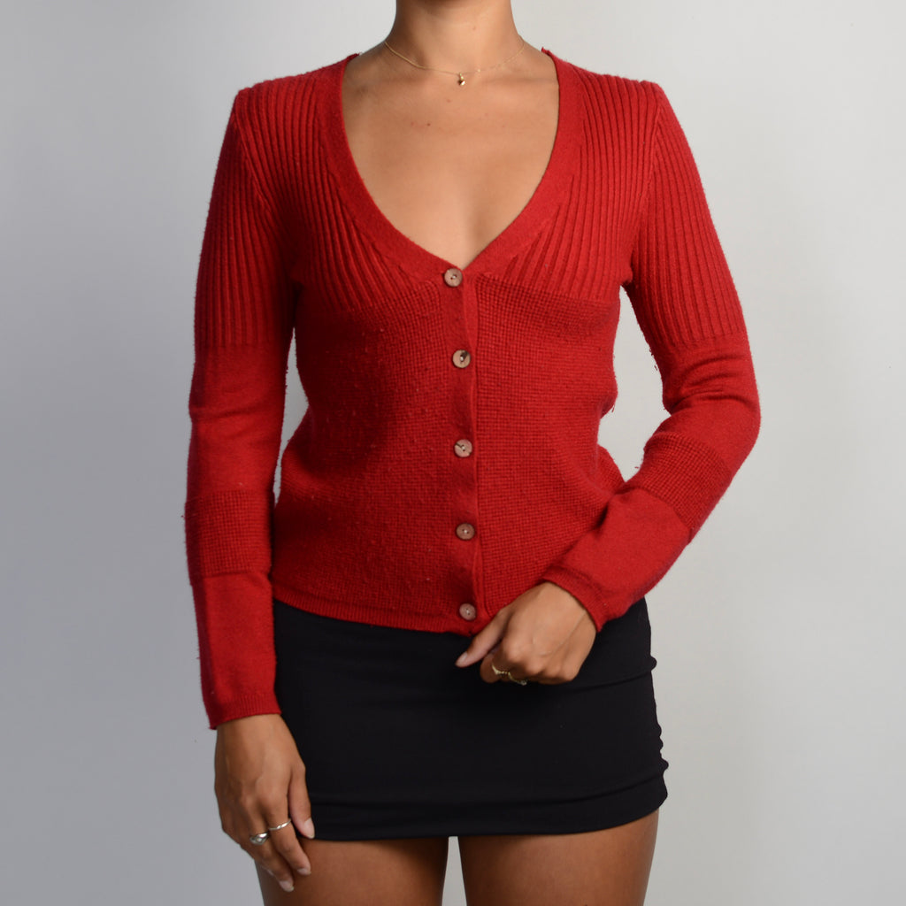 RED KNIT CARDIGAN