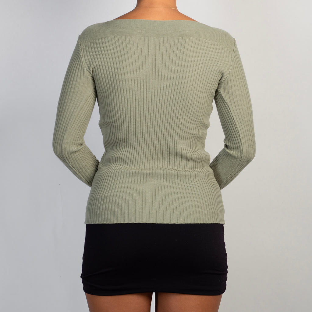 GREEN RIB LONG SLEEVE TOP