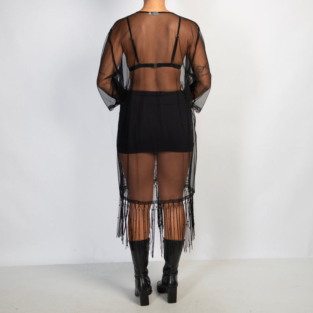 SHEER BLACK FRINGE KIMONO
