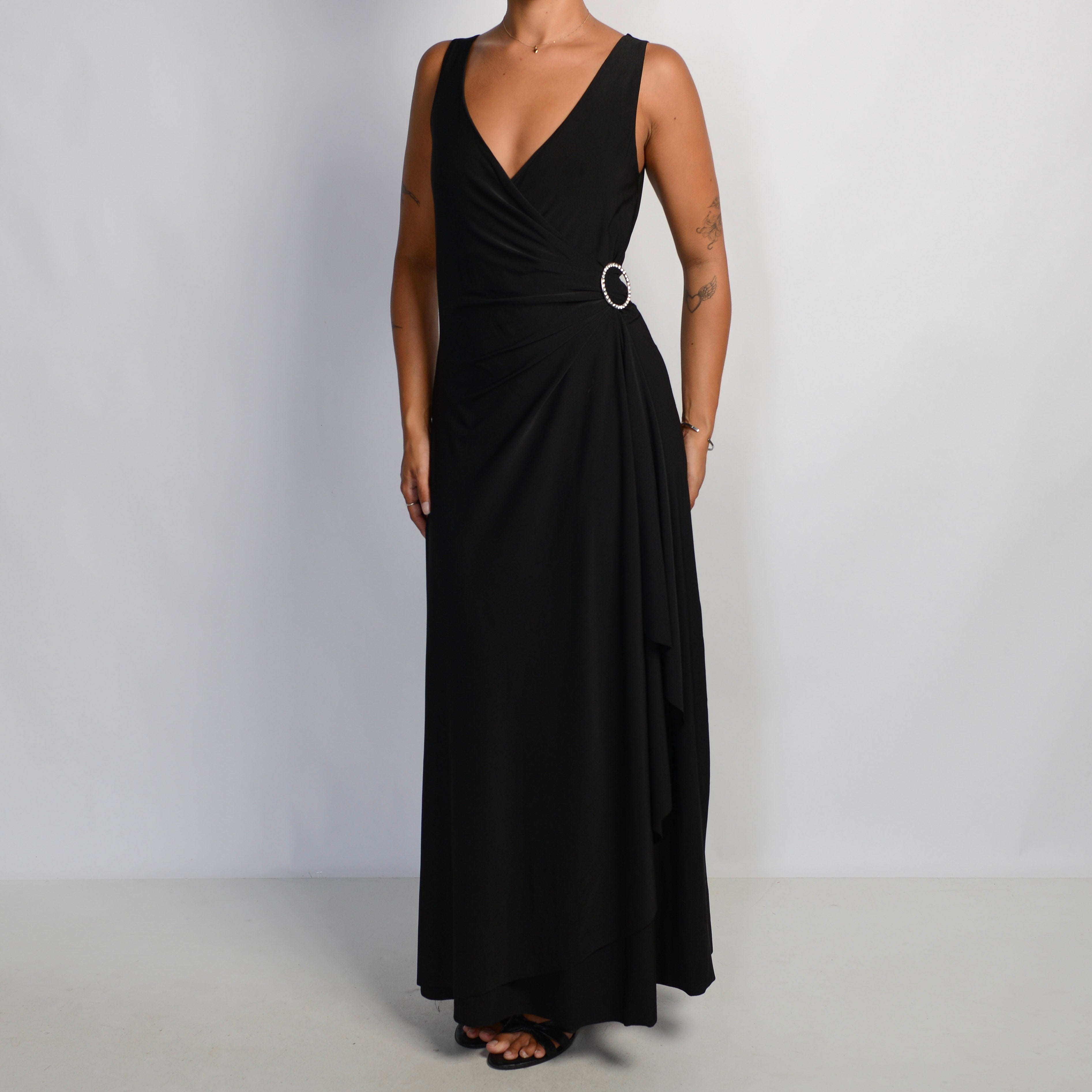 BLACK O RING EVENING DRESS
