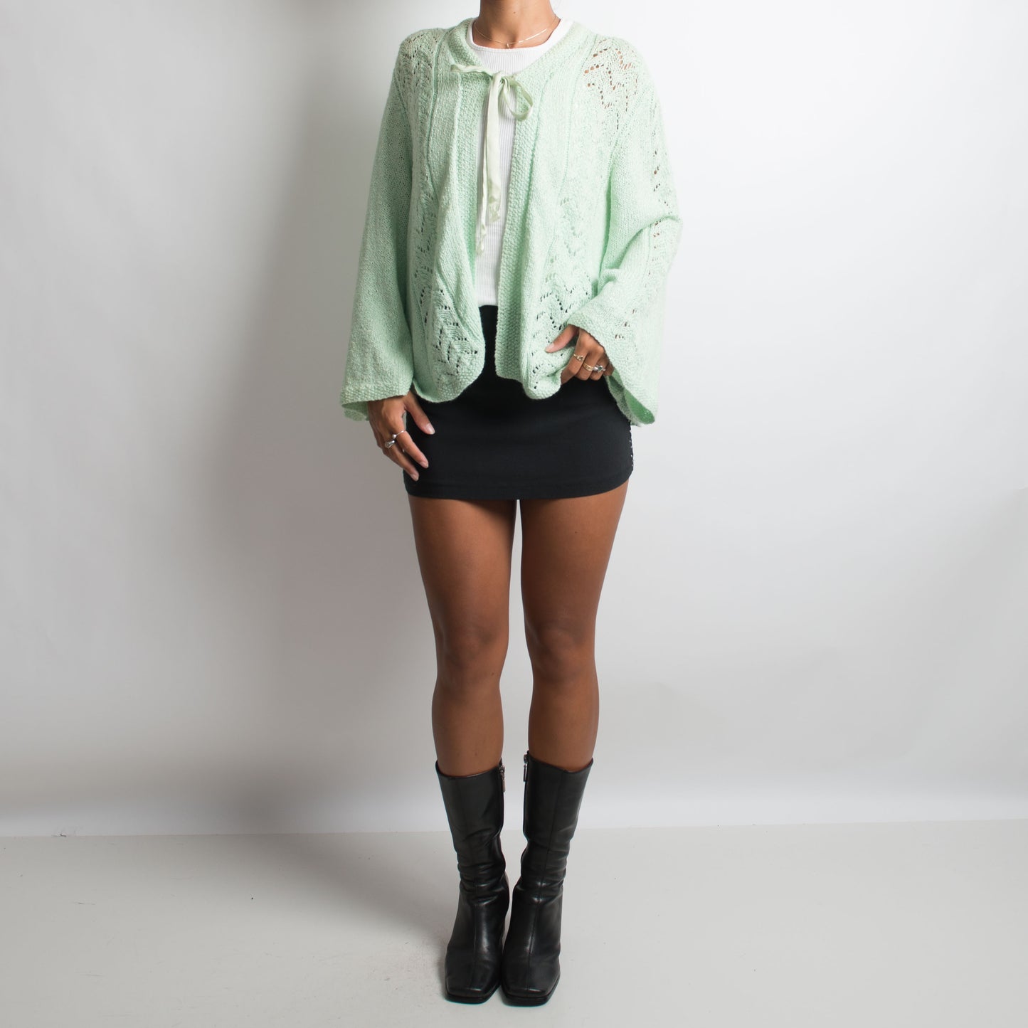 GREEN BELL SLEEVE CARDIGAN