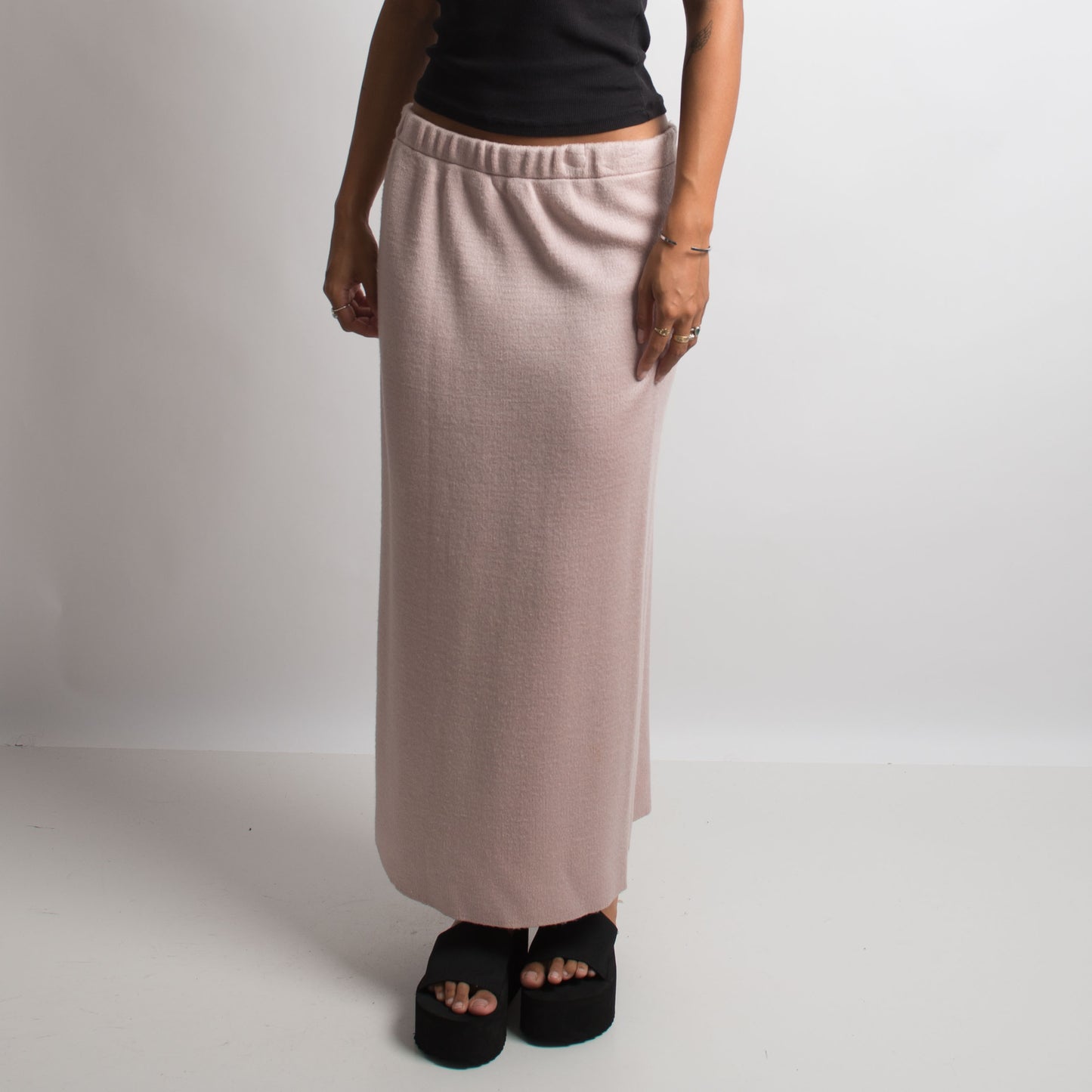 PINK WOOL LONGLINE SKIRT