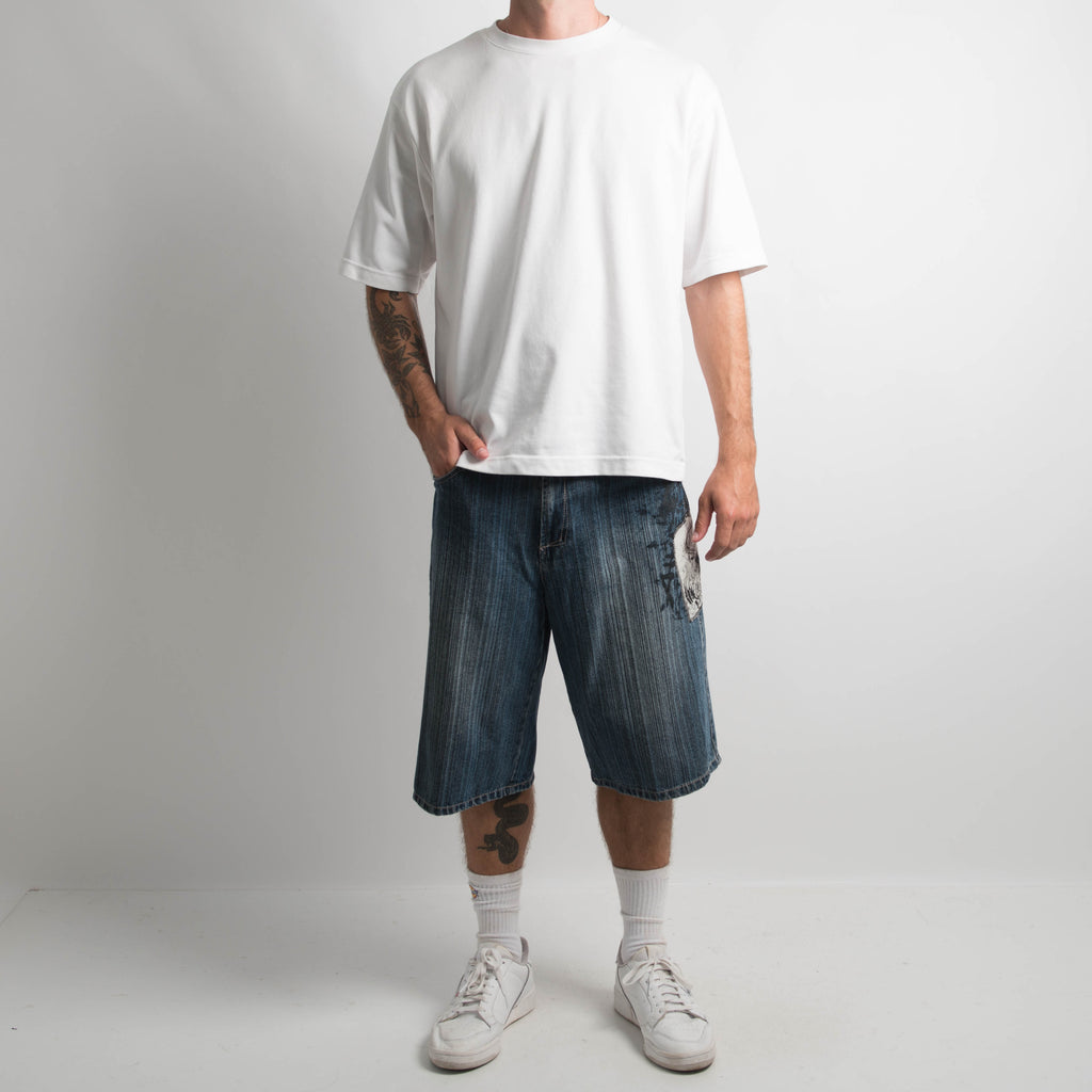 MID WASH DENIM JORTS