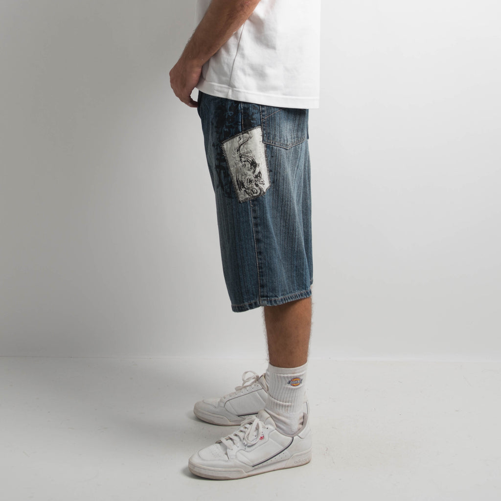 MID WASH DENIM JORTS